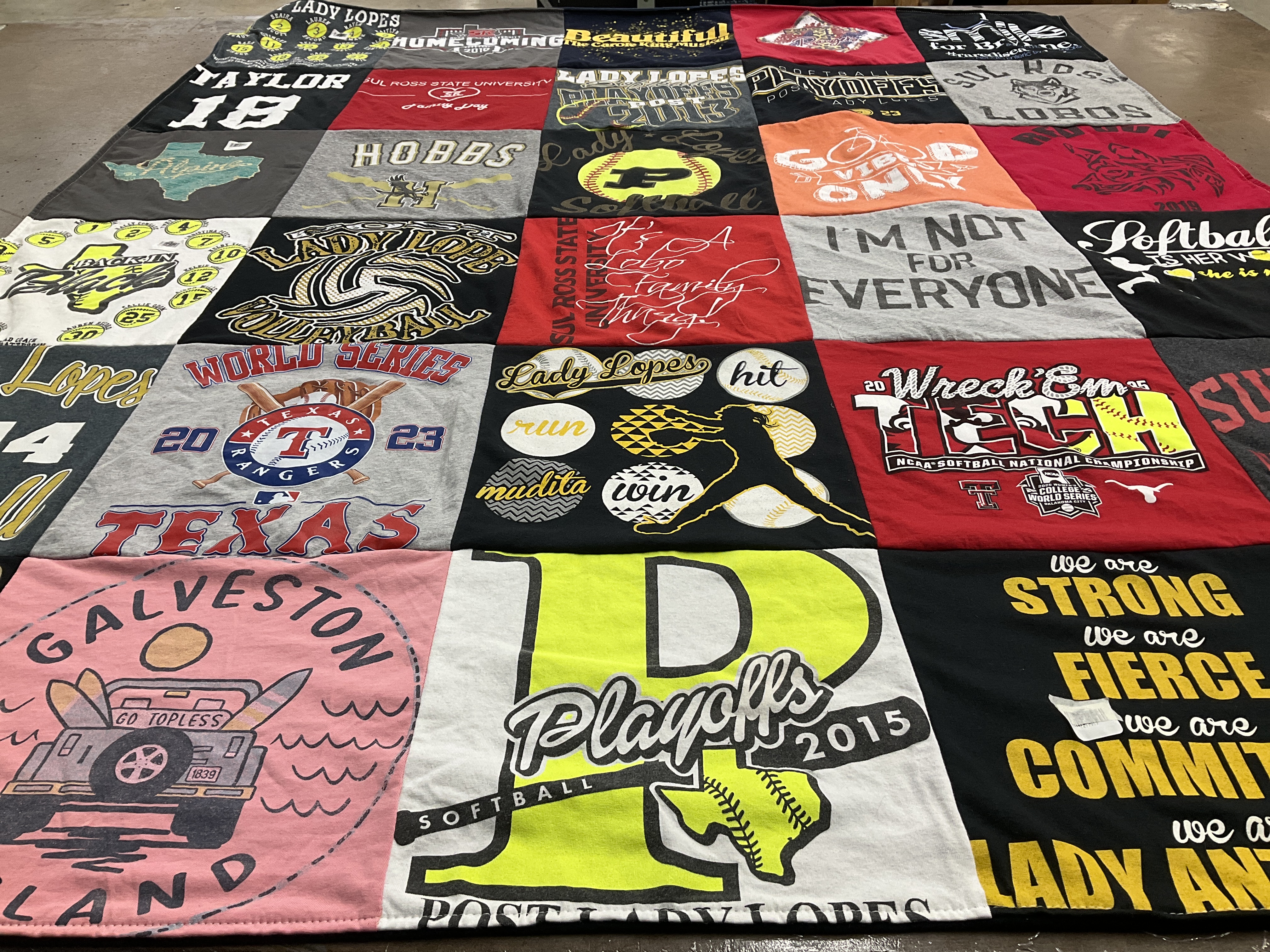 T-shirt quilt featuring sul ross state university, texas tech university by Liza from TX