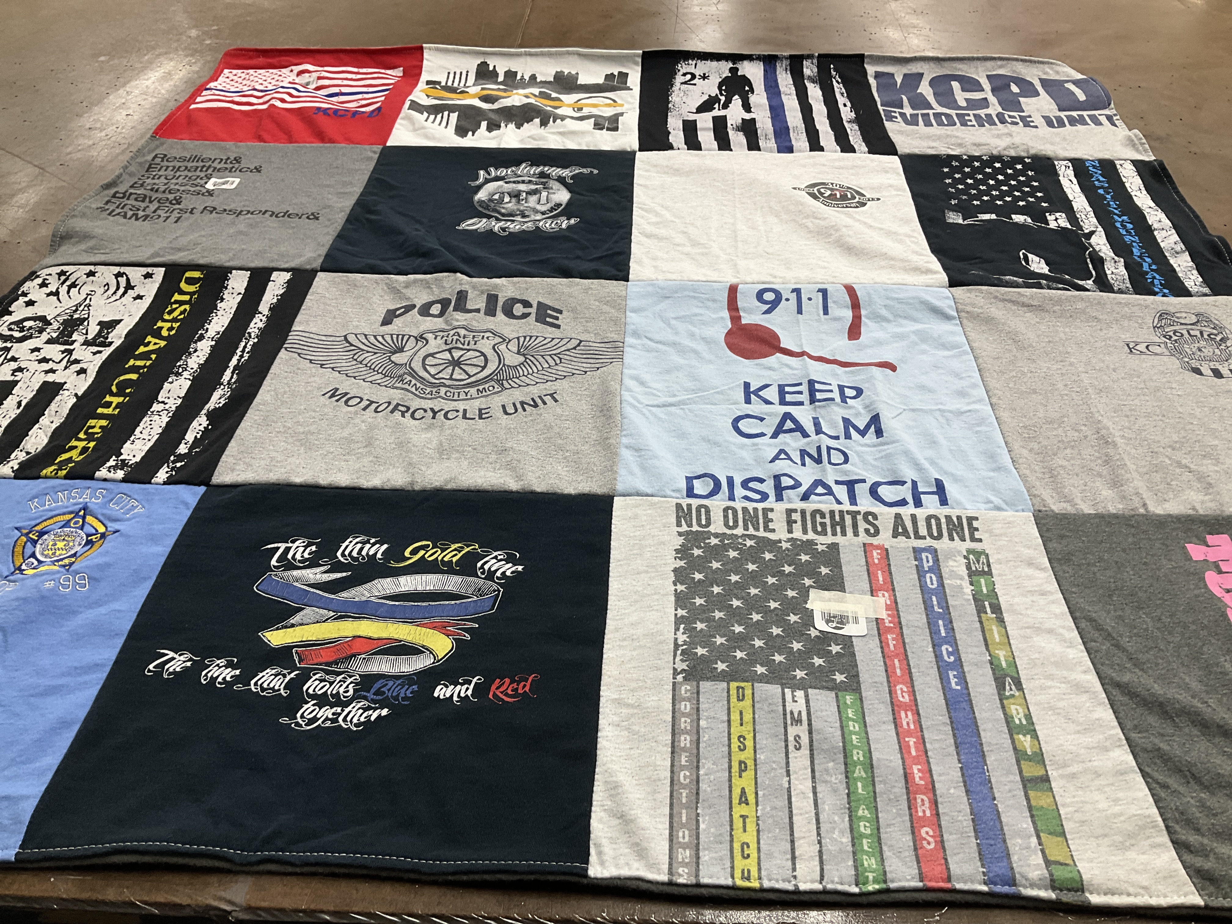 T-shirt quilt with public safety, emergency response themes by Jamie from MO