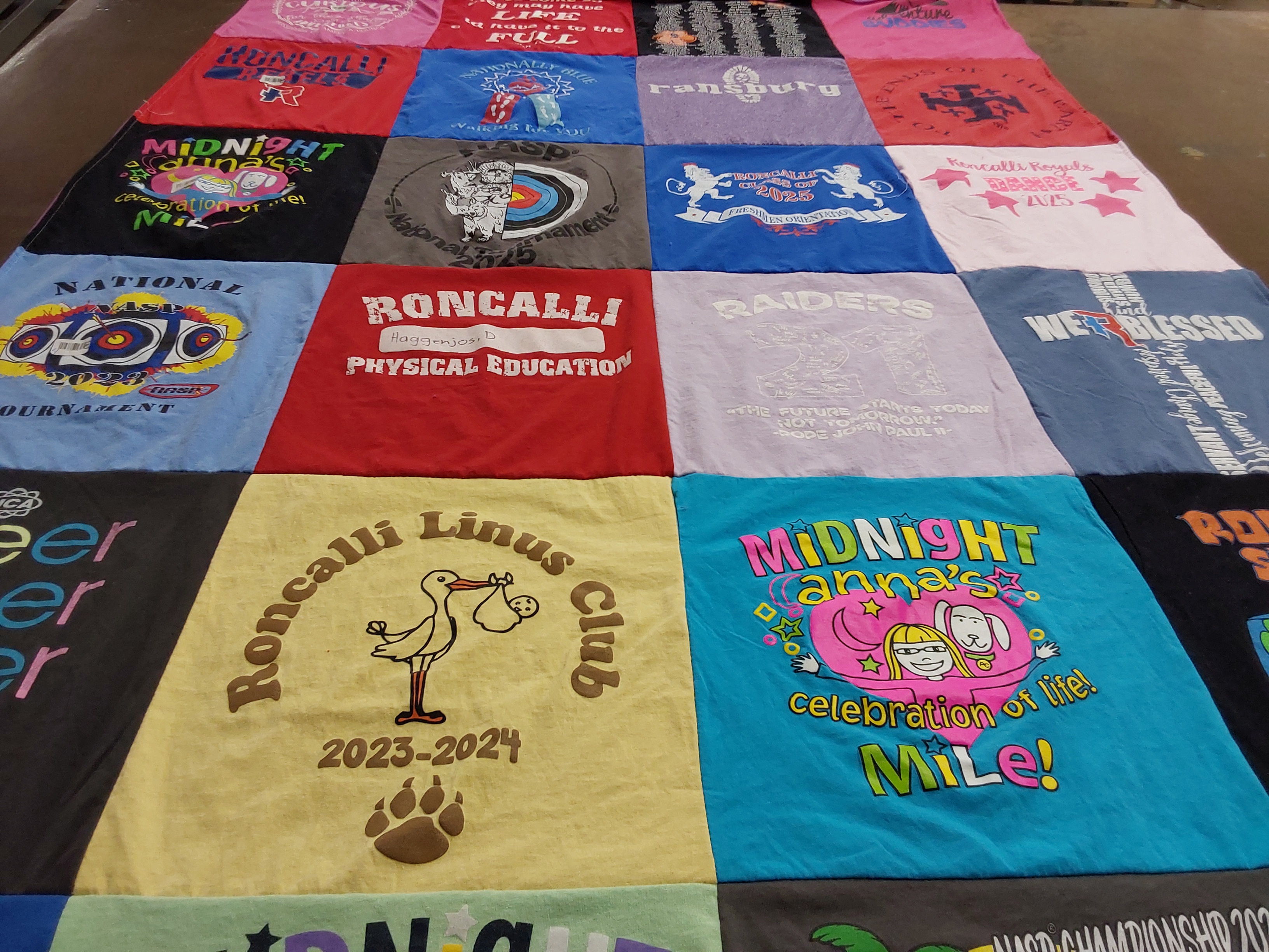 T-shirt quilt featuring roncalli raiders by Beth from IN