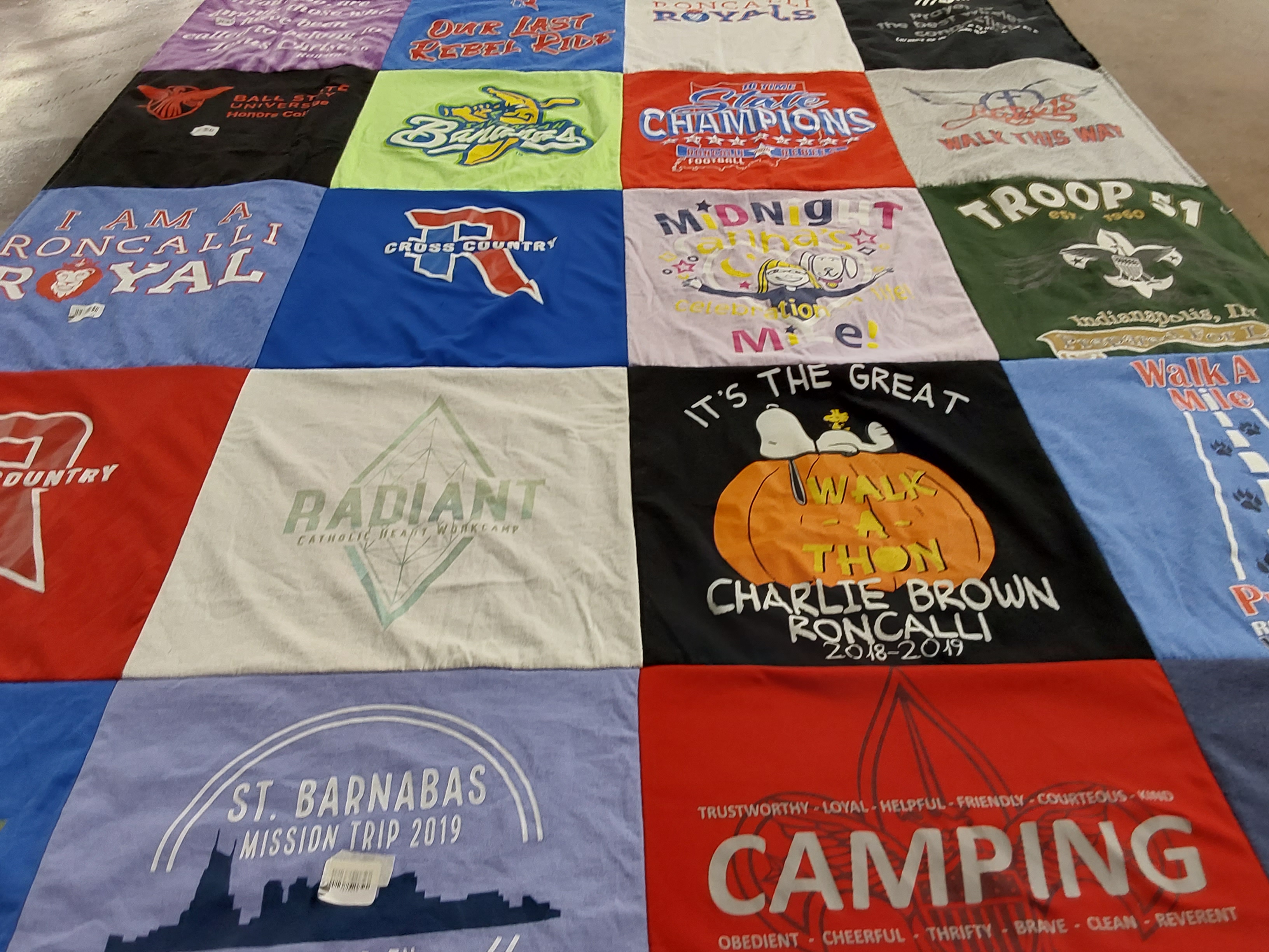 T-shirt quilt from roncalli high school by Beth from IN