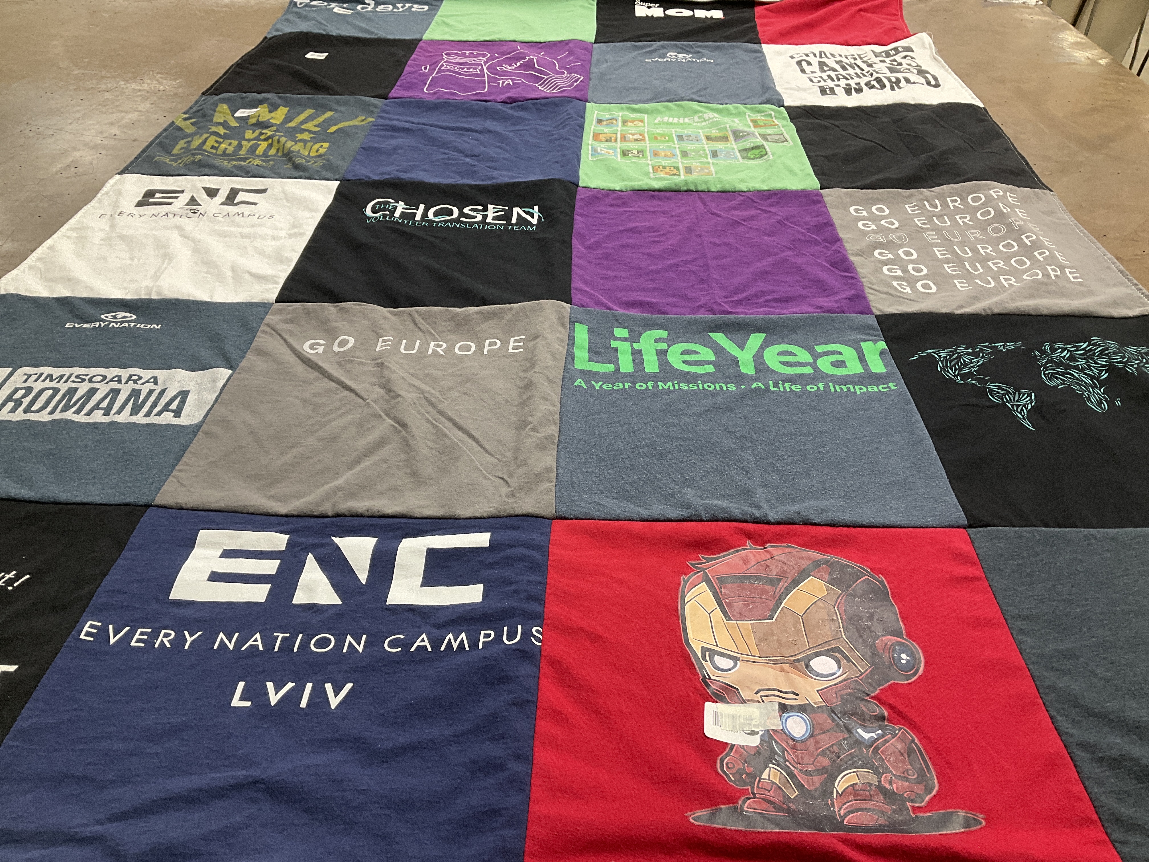 T-shirt quilt with missions, volunteering themes by Cherry from AL