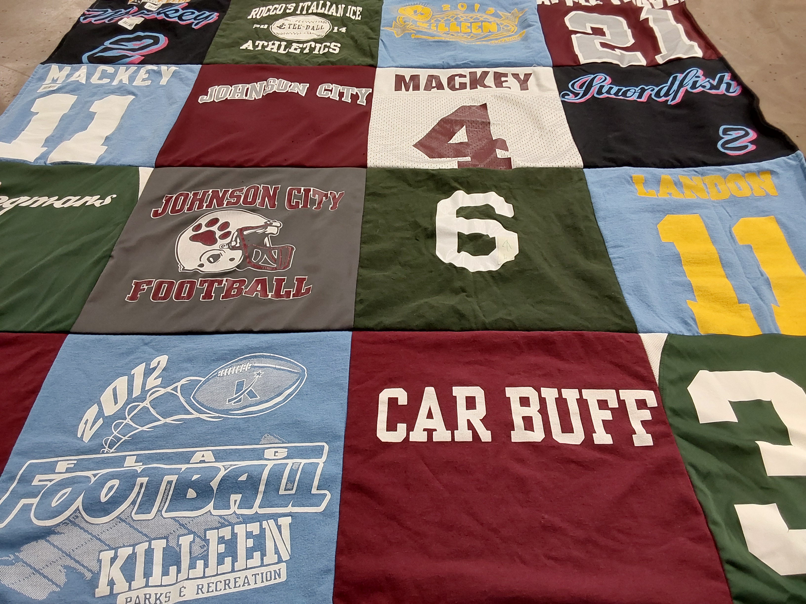 T-shirt quilt with sports, recreation themes by Nicole from NY