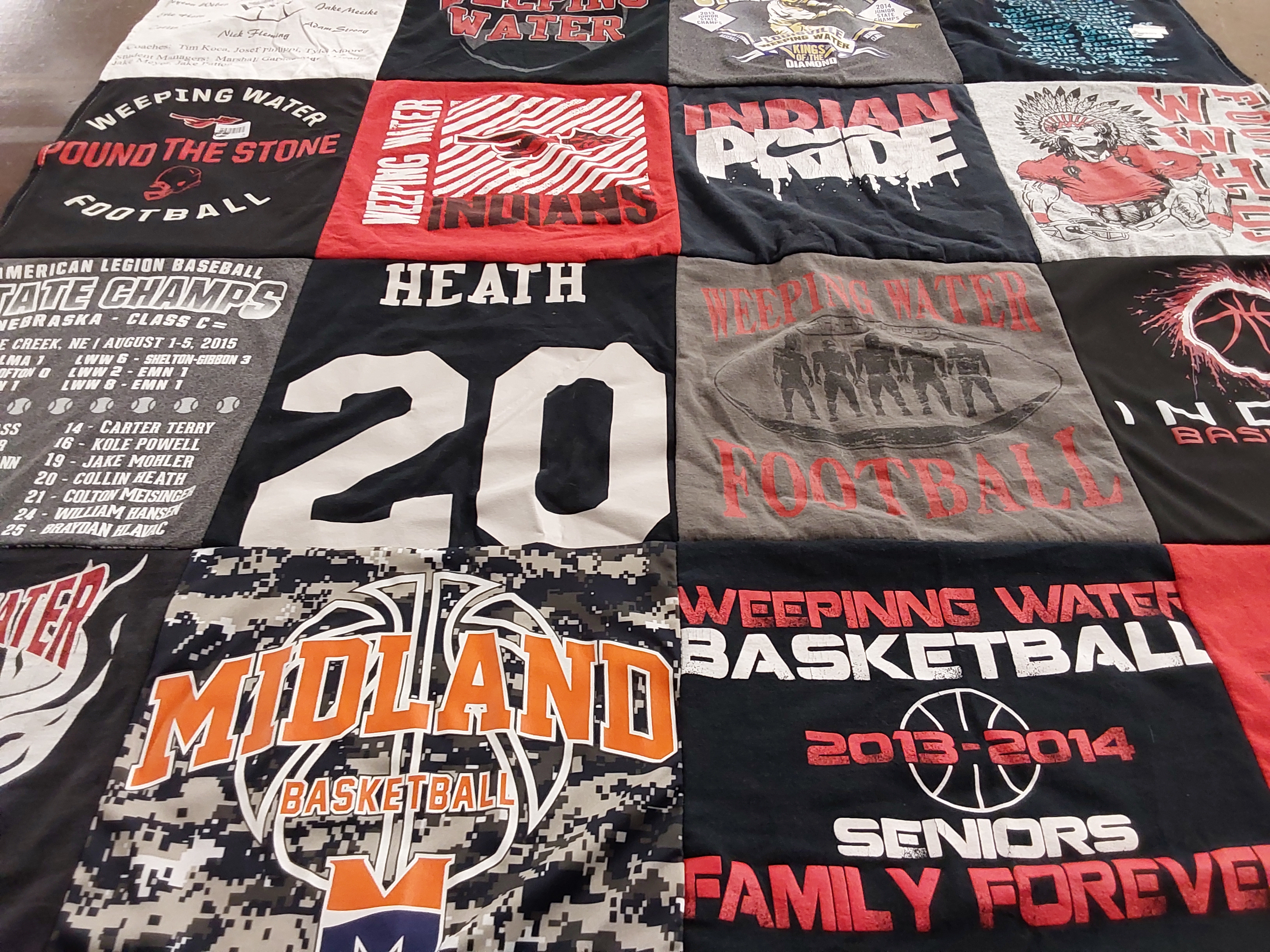 T-shirt quilt featuring weeping water football, weeping water basketball by Samantha from NE