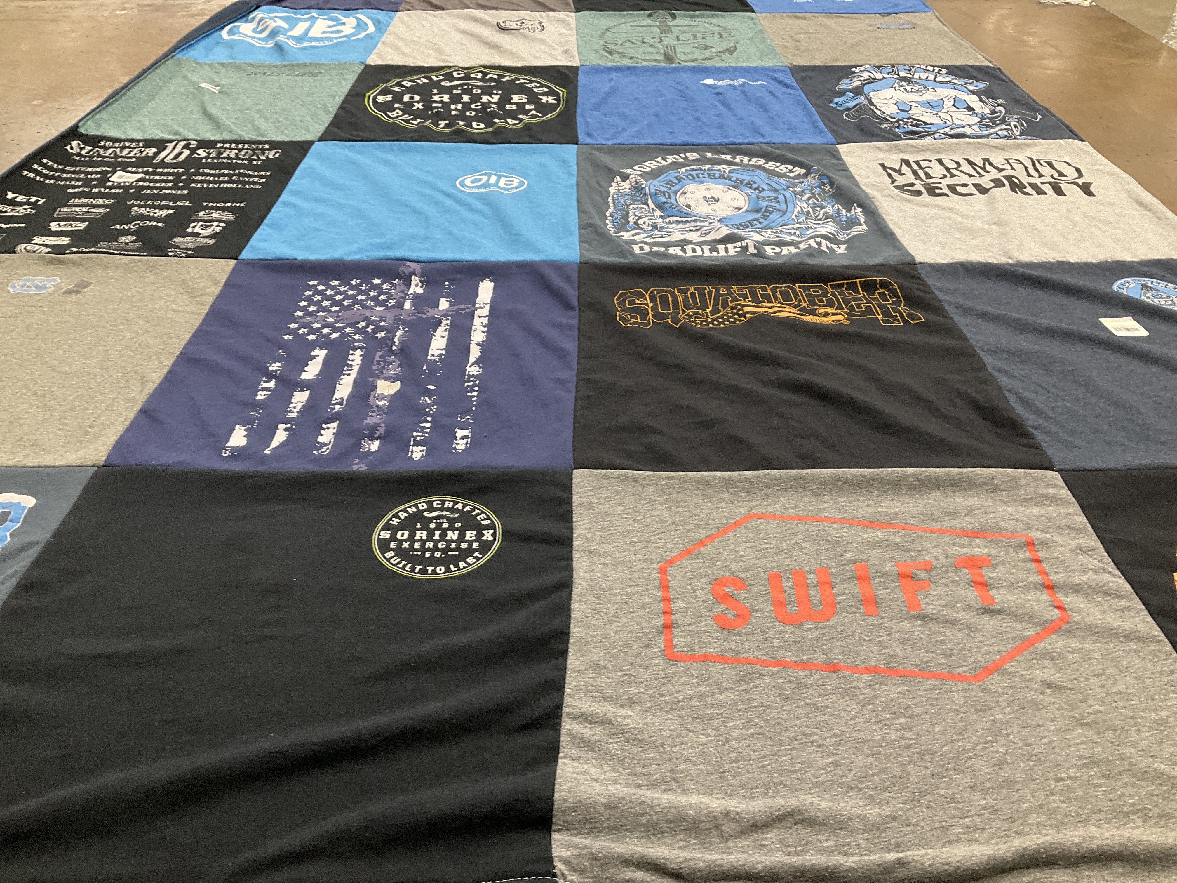 T-shirt quilt with fitness, lifting themes by Brian from VA
