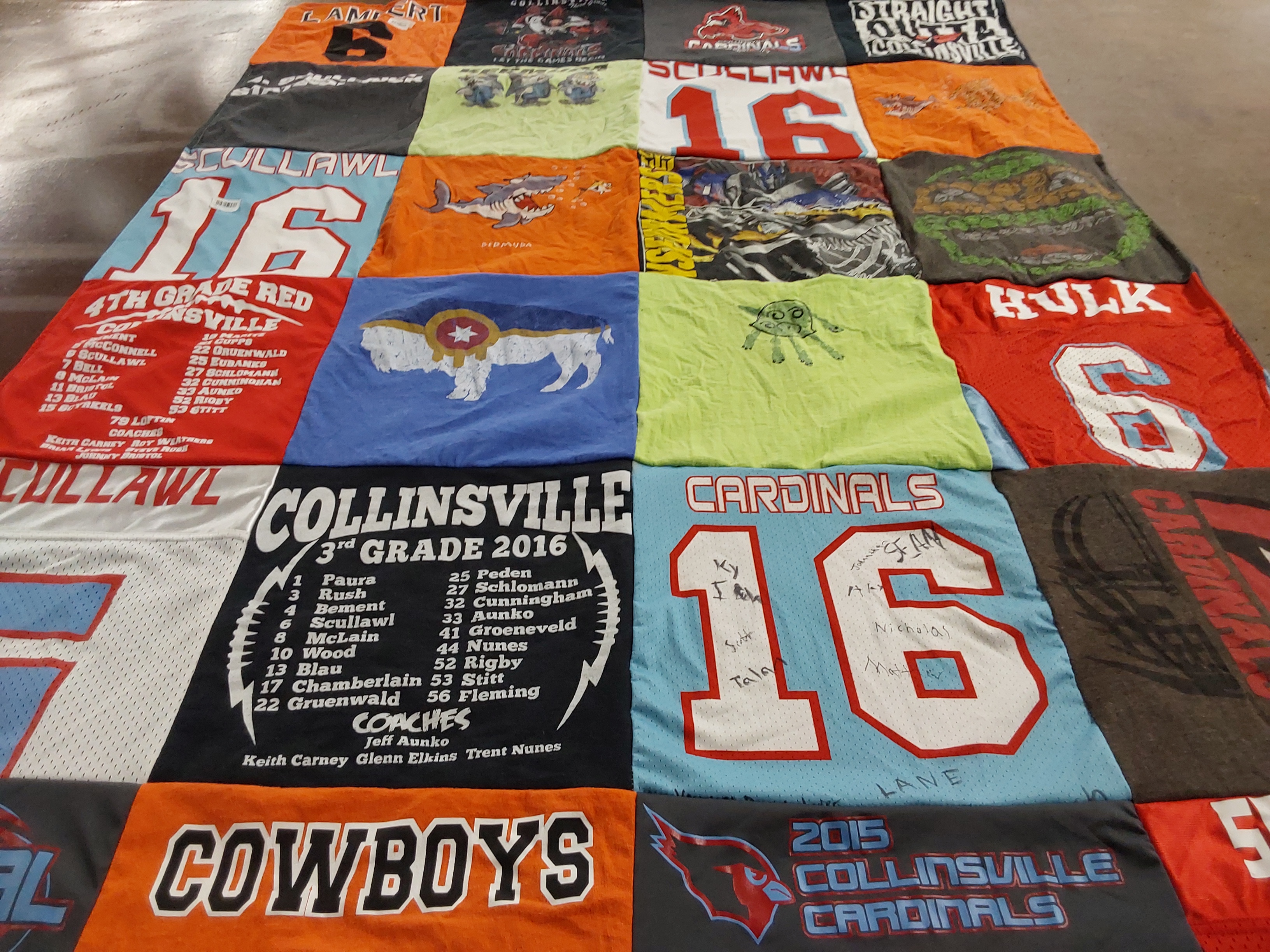 T-shirt quilt featuring collinsville cardinals by EMILY from OK