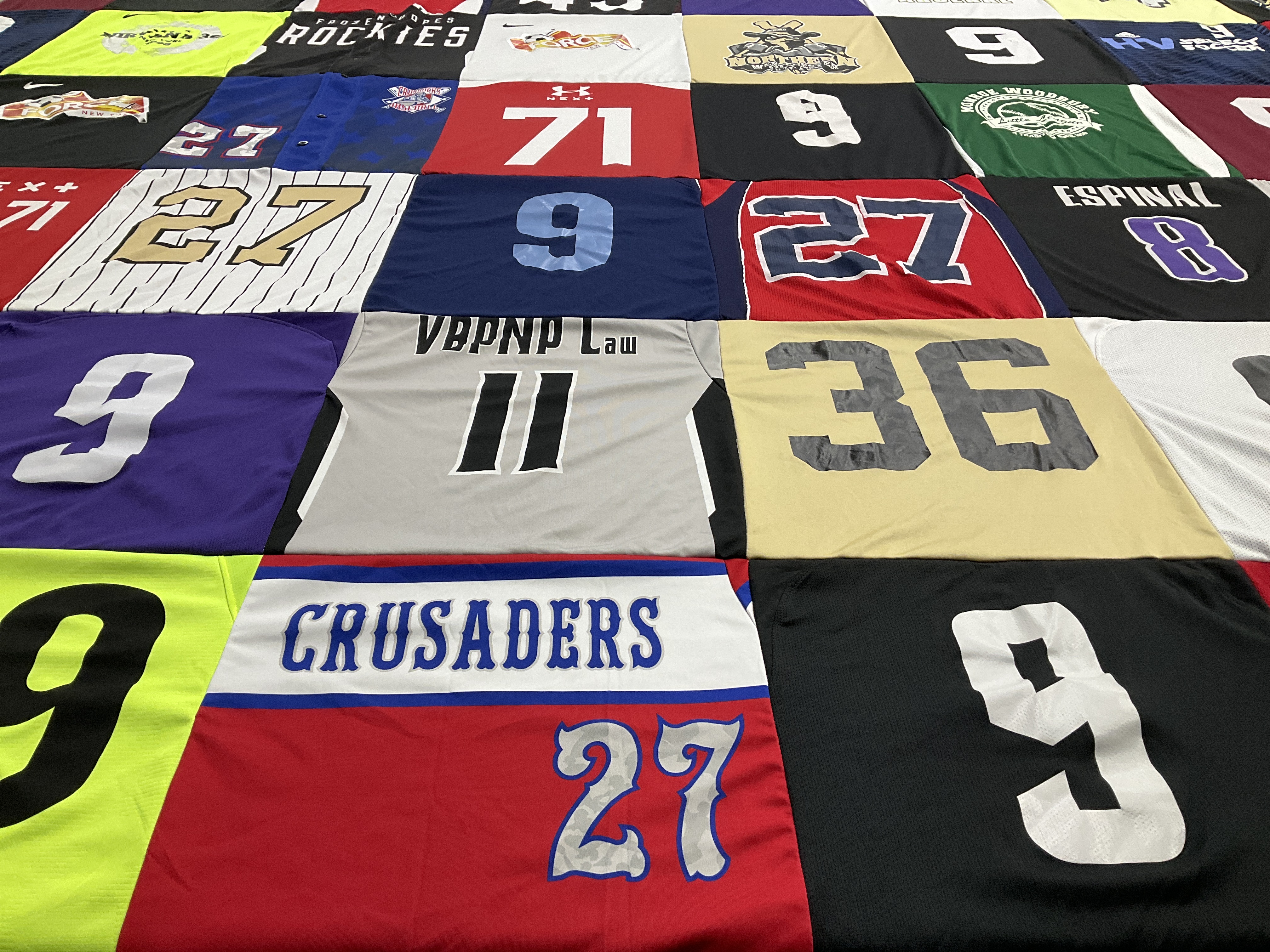 T-shirt quilt with sports, baseball themes by Easter  from NY