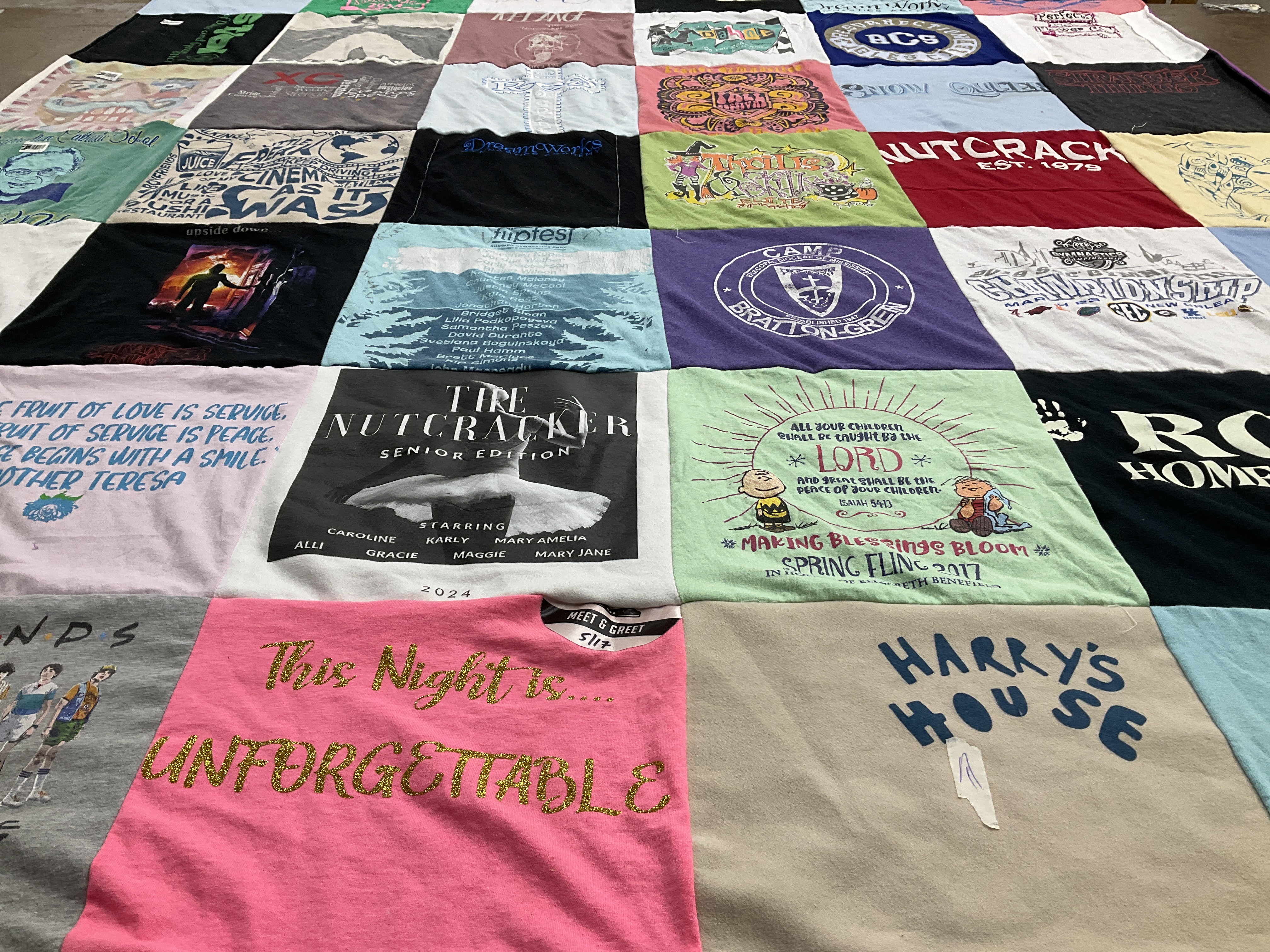 T-shirt quilt with theater, performing arts themes by Tracy from MS