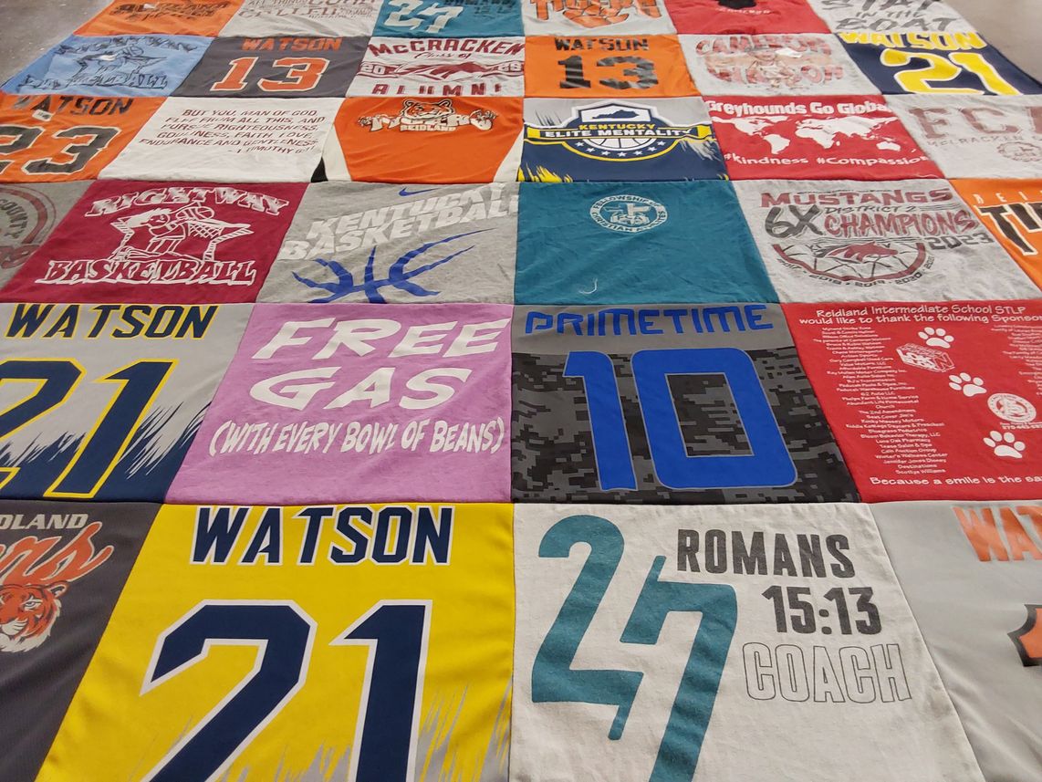 T-shirt quilt featuring mustangs, greyhounds by Brett from KY