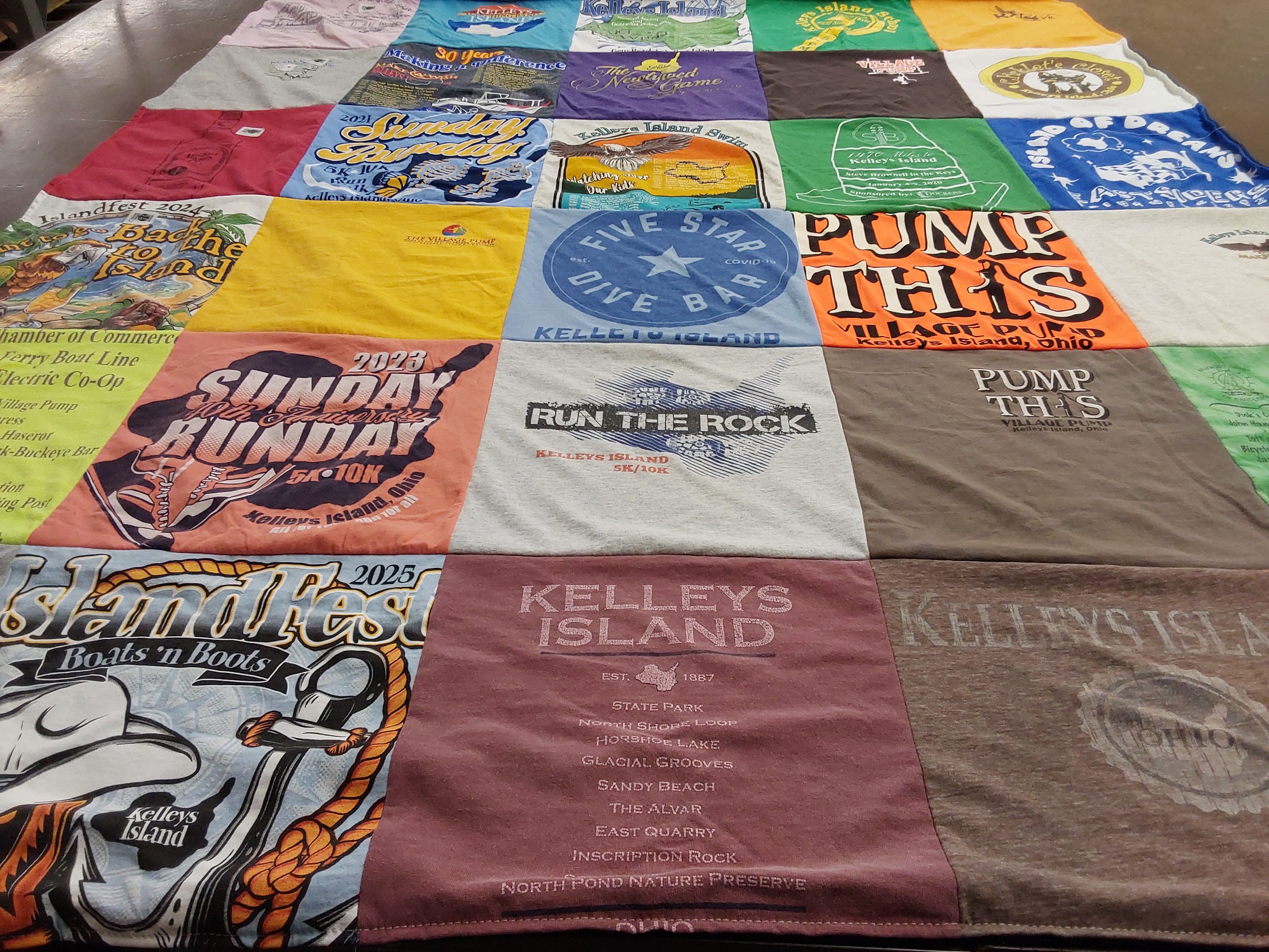 T-shirt quilt with boating, island festivities themes by ALISON from OH