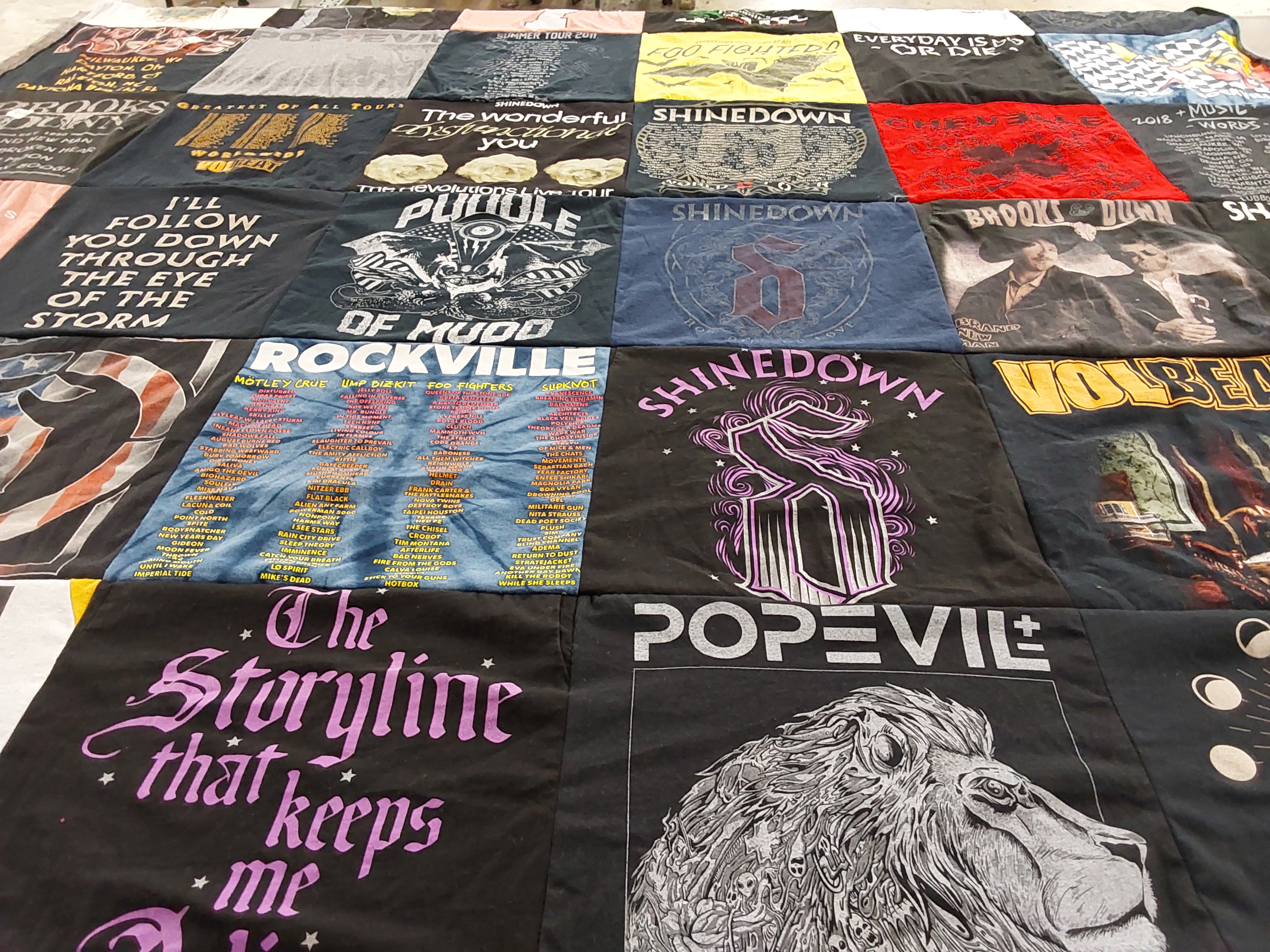T-shirt quilt with music, rock music themes by Amy from TX