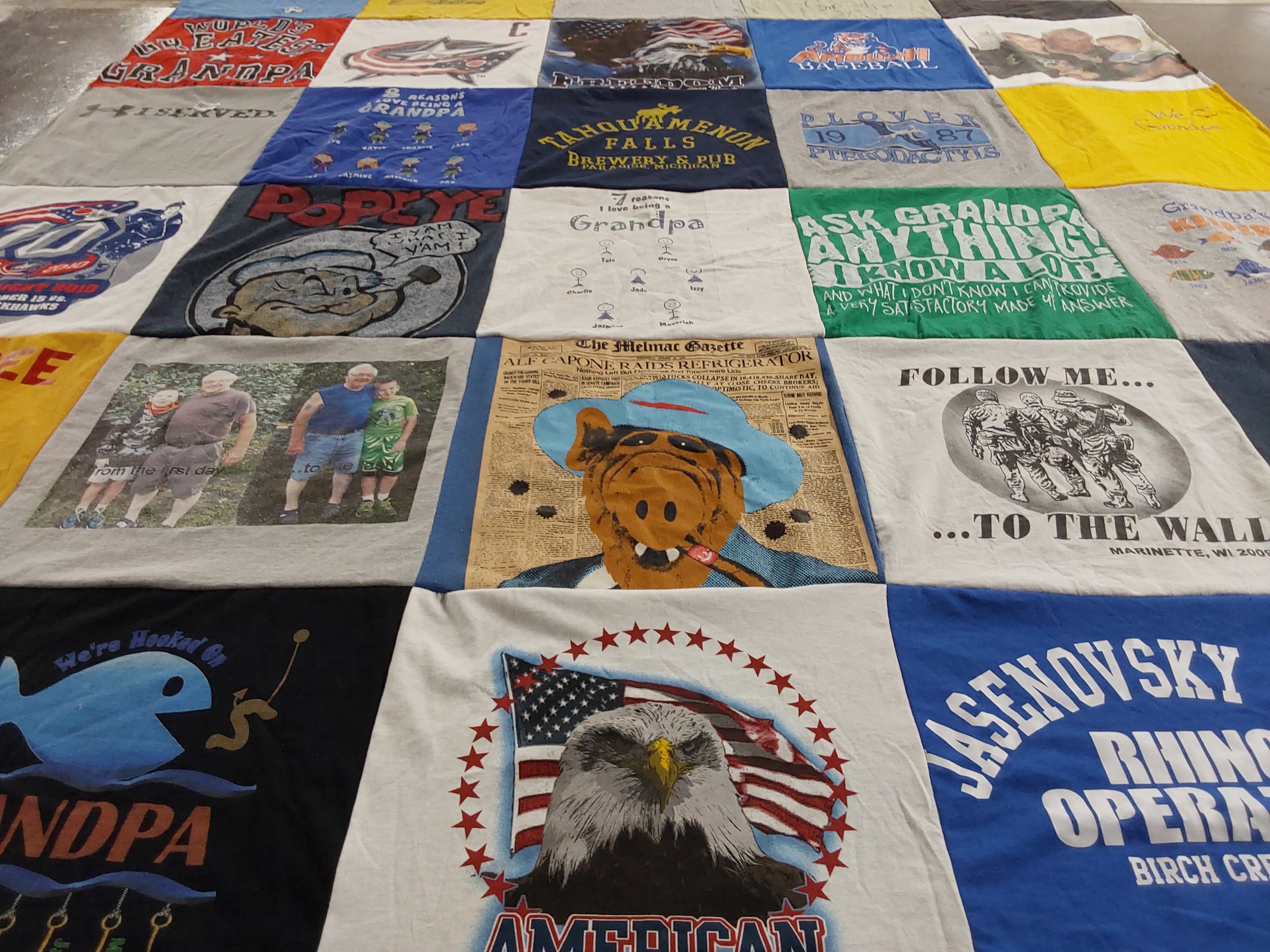 T-shirt quilt with family, grandparenting themes by Rebekah from OH