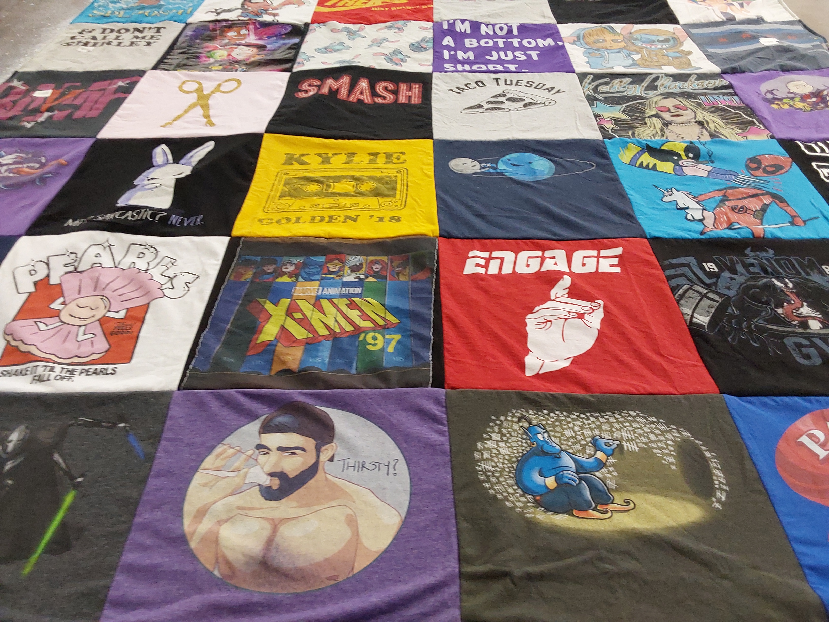 T-shirt quilt with humor, comics themes by Matthew from IL