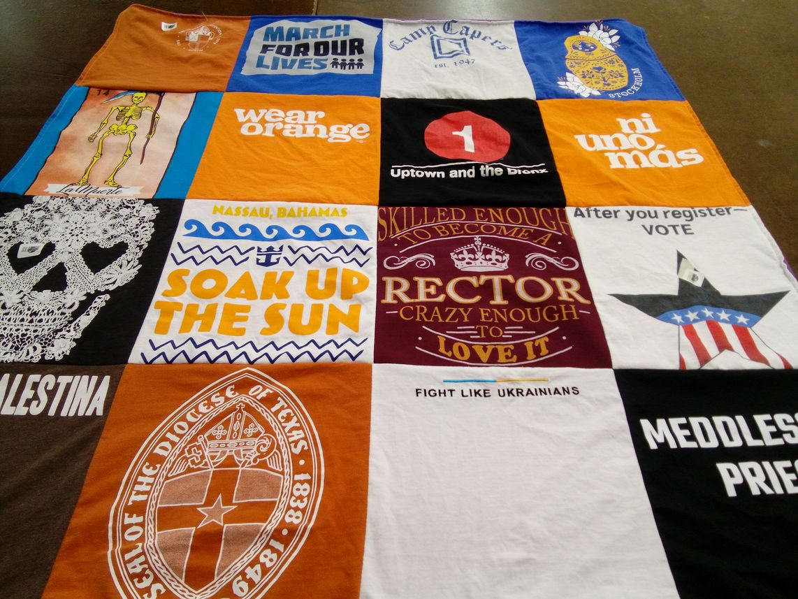 T-shirt quilt from diocese of texas by Rev. from TX