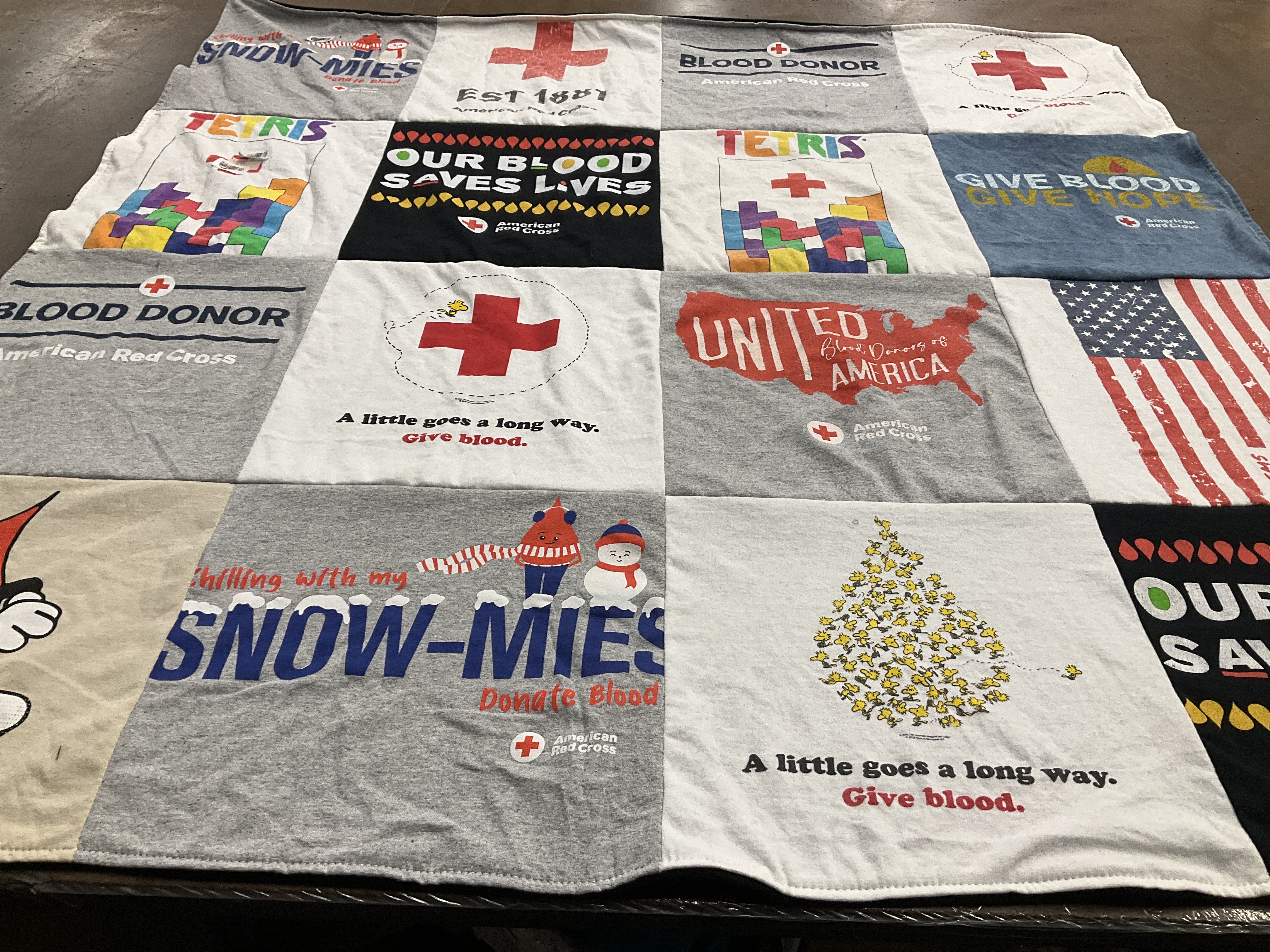 T-shirt quilt with blood donation, tetris themes by Briana from NJ