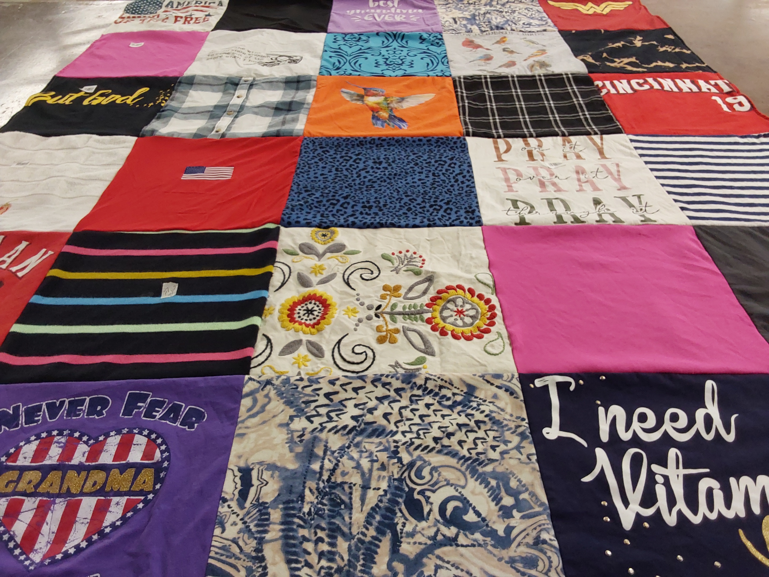 T-shirt quilt with family, freedom themes by Kelly from OH