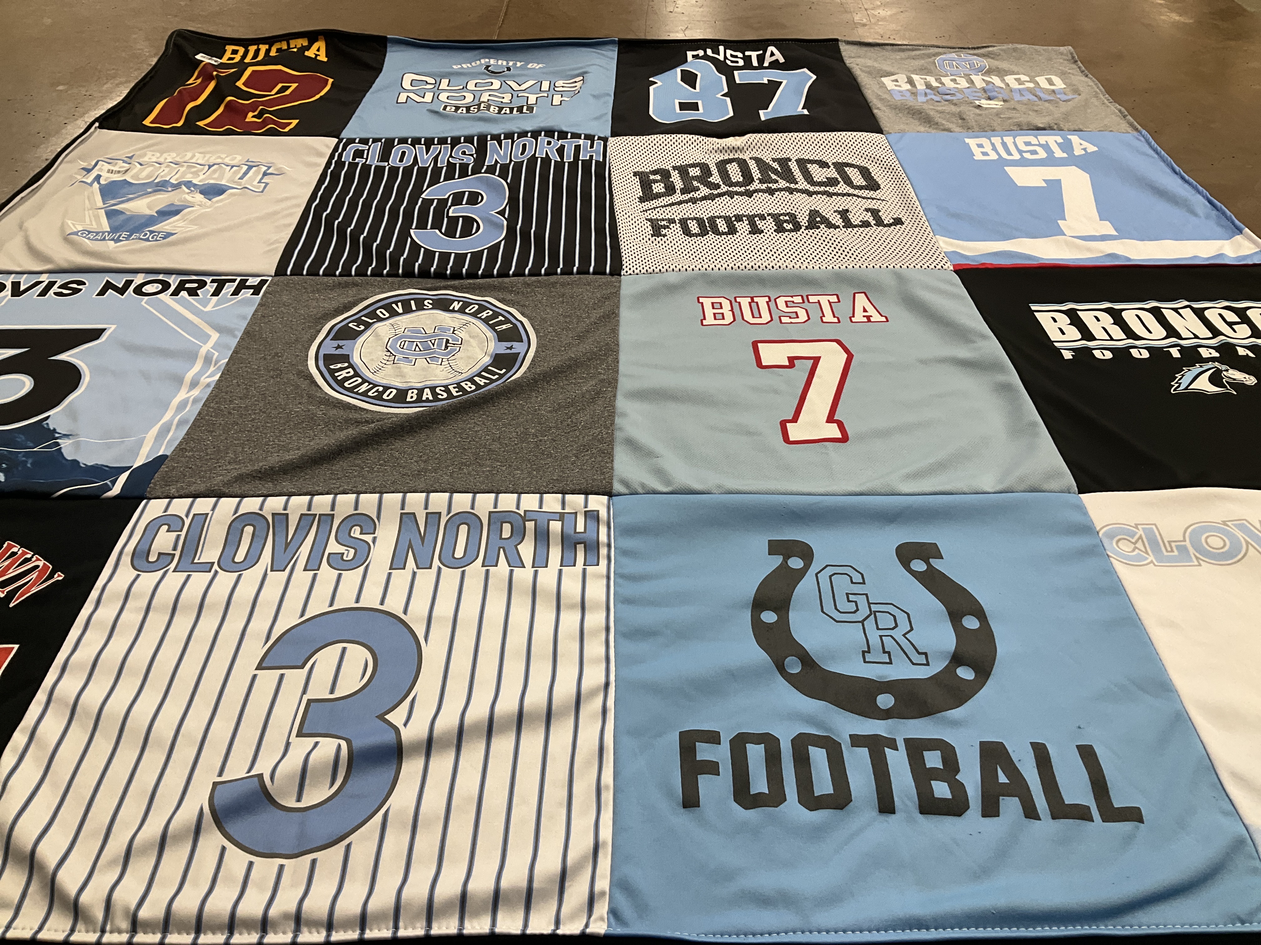 T-shirt quilt featuring clovis north broncos by Erica from CA
