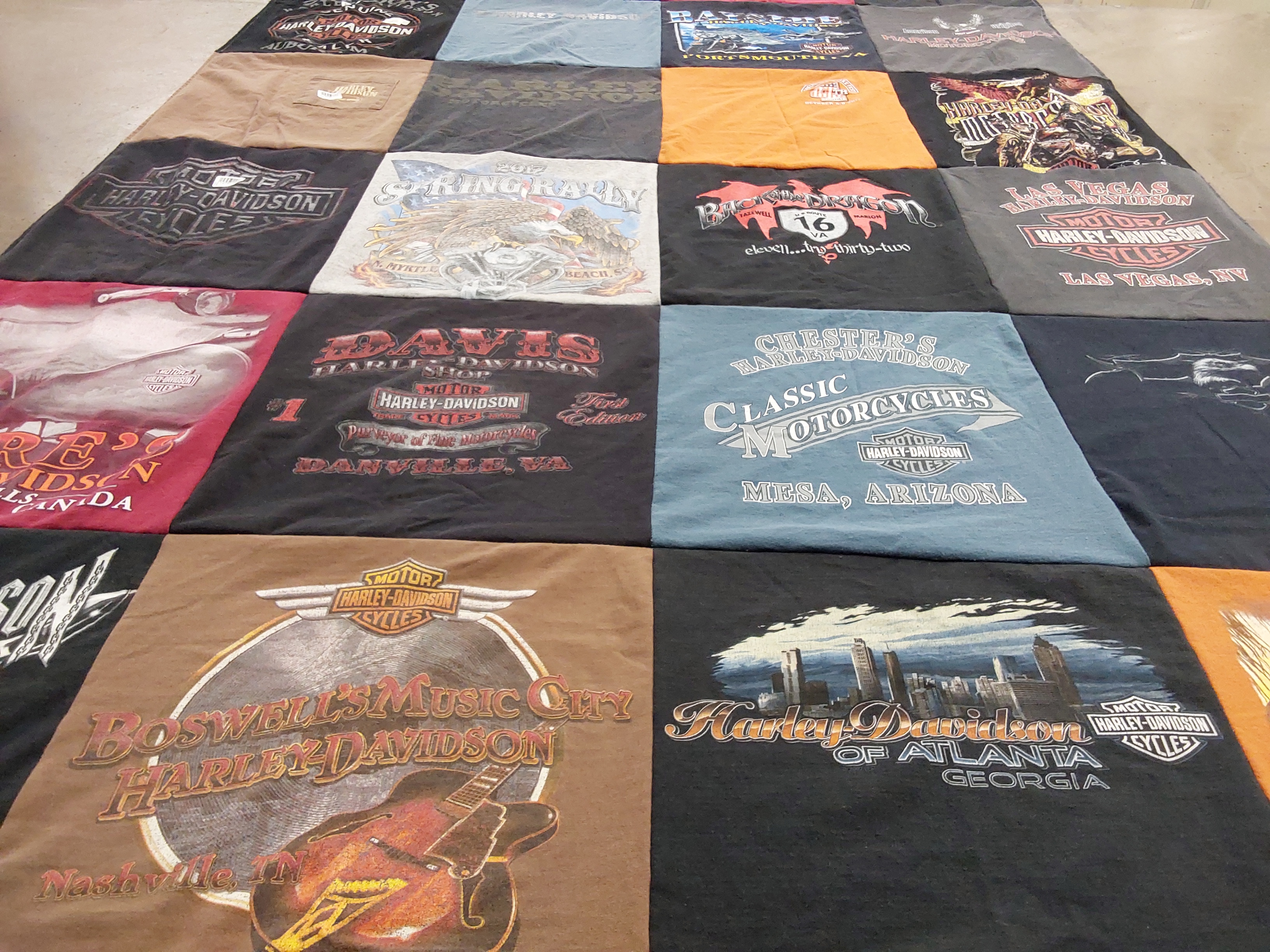 T-shirt quilt with motorcycles, biking themes by Jennifer from NC