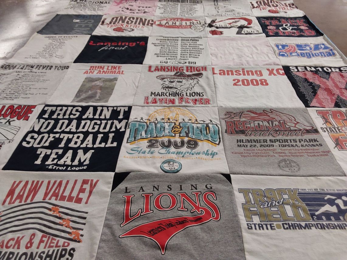 T-shirt quilt featuring lansing lions, kaw valley track and field by Diane from KS
