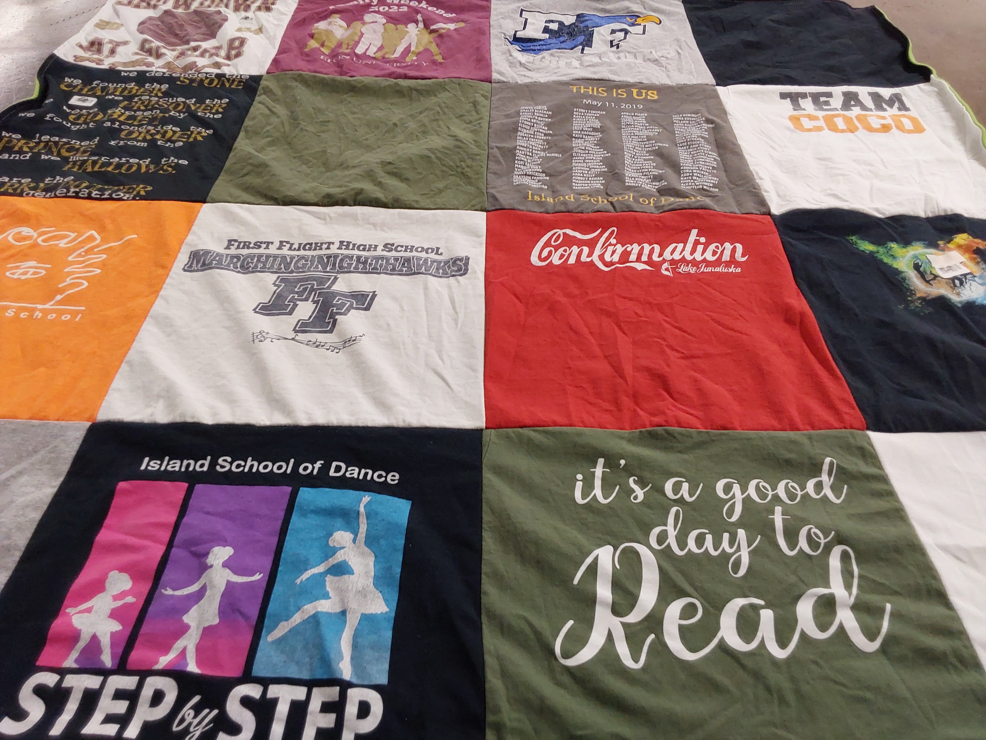 T-shirt quilt featuring marching night teams by Katherine from NC