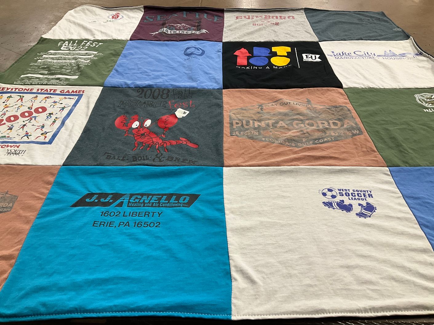 T-shirt quilt from eastern university by Arie from PA