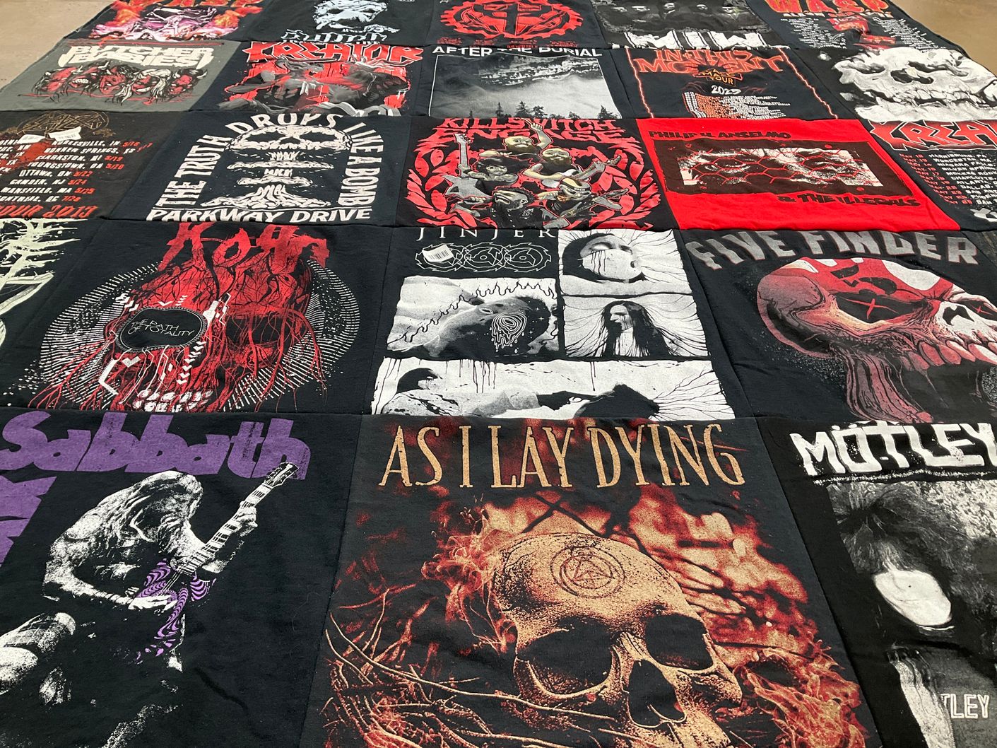 T-shirt quilt with music, metal themes by Blake from TX