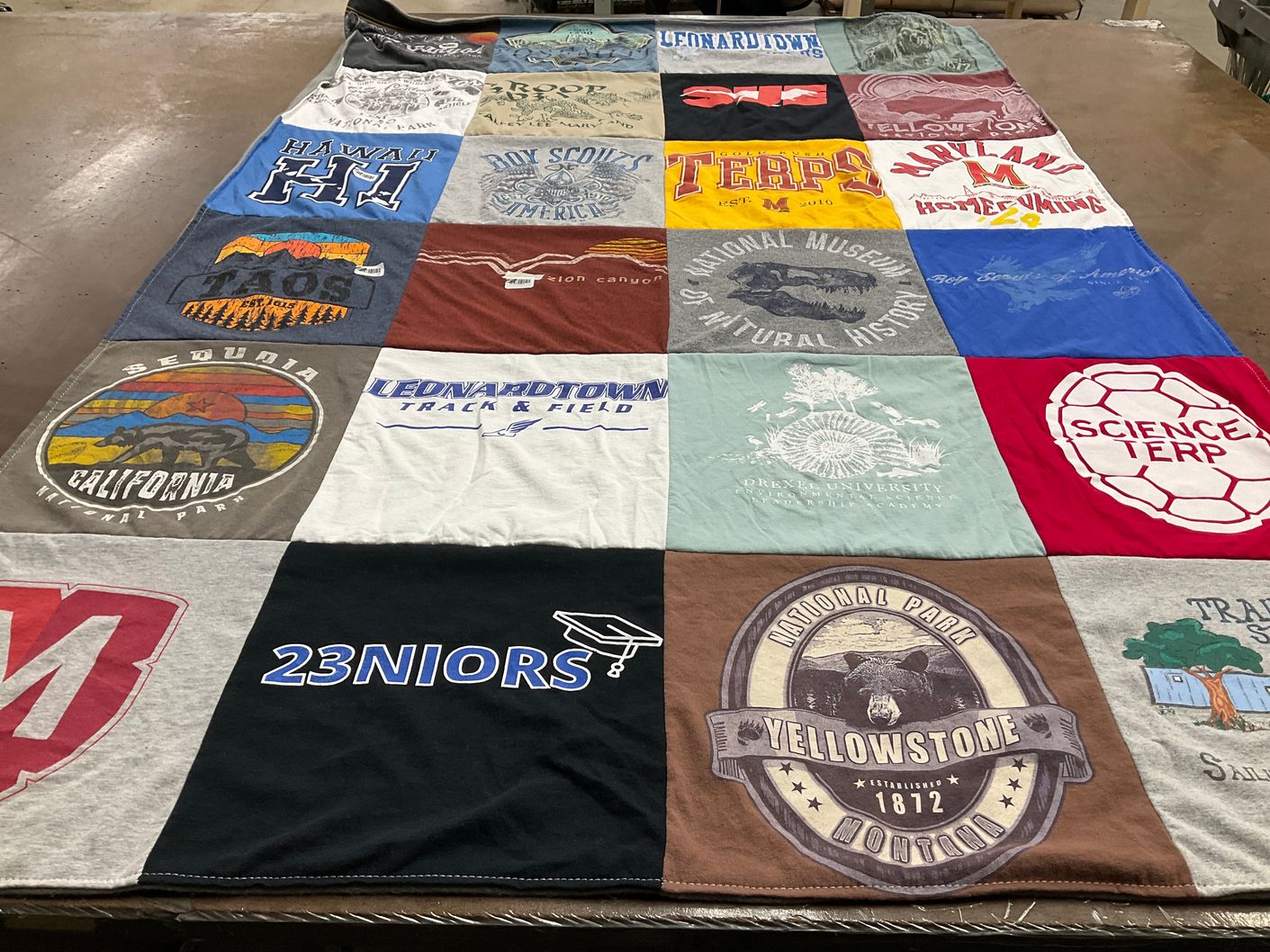 T-shirt quilt featuring leonardtown high school track and field, university of maryland terrapins by Claire from MD