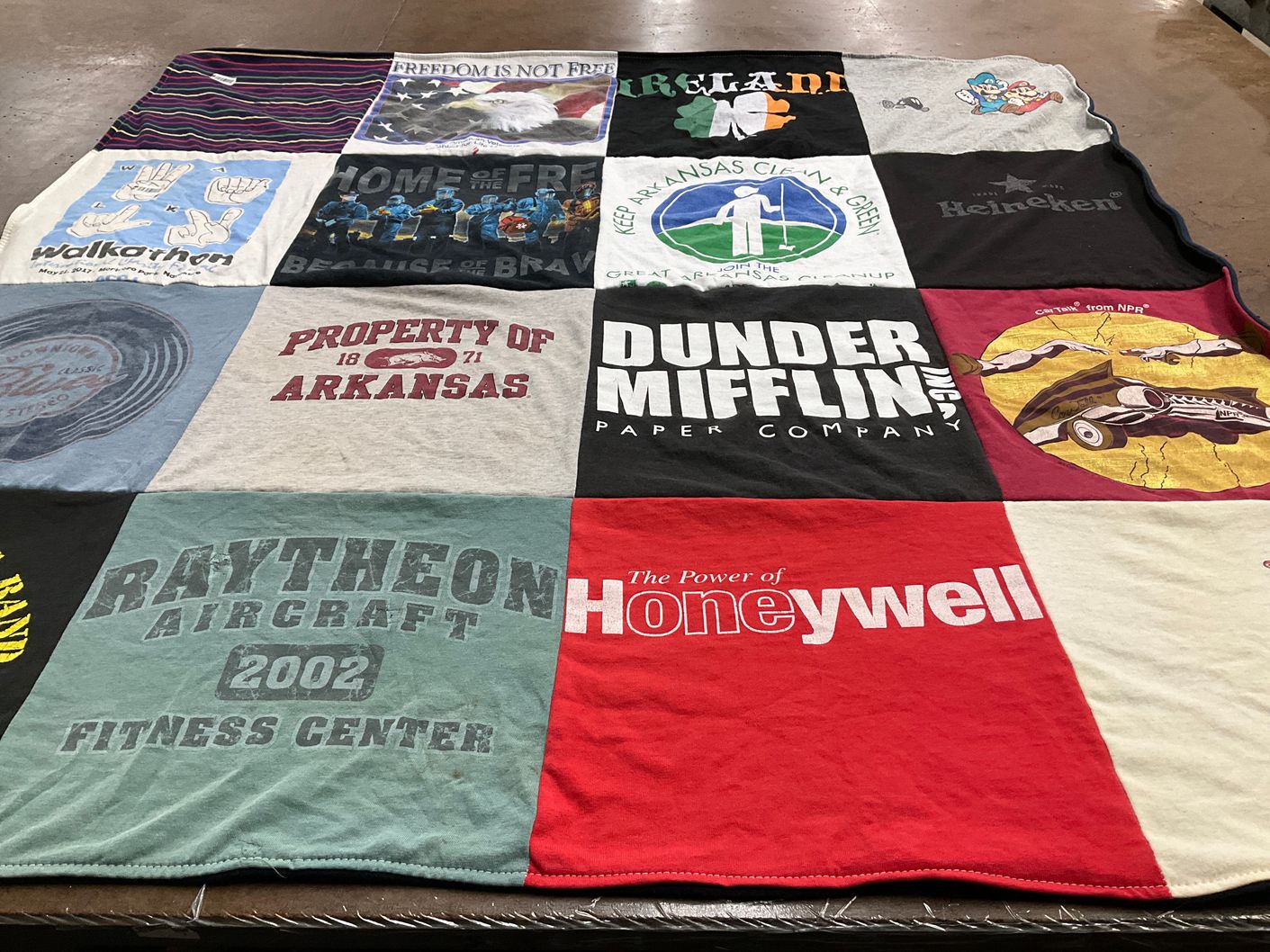 T-shirt quilt with environmental cleanup, television shows themes by Marjorie from AR