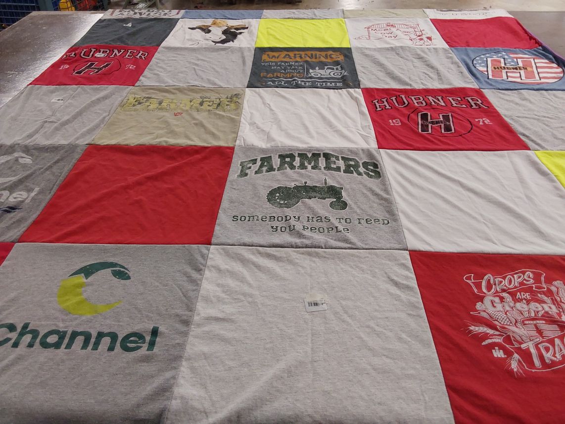 T-shirt quilt with farming, agriculture themes by Roberta from PA