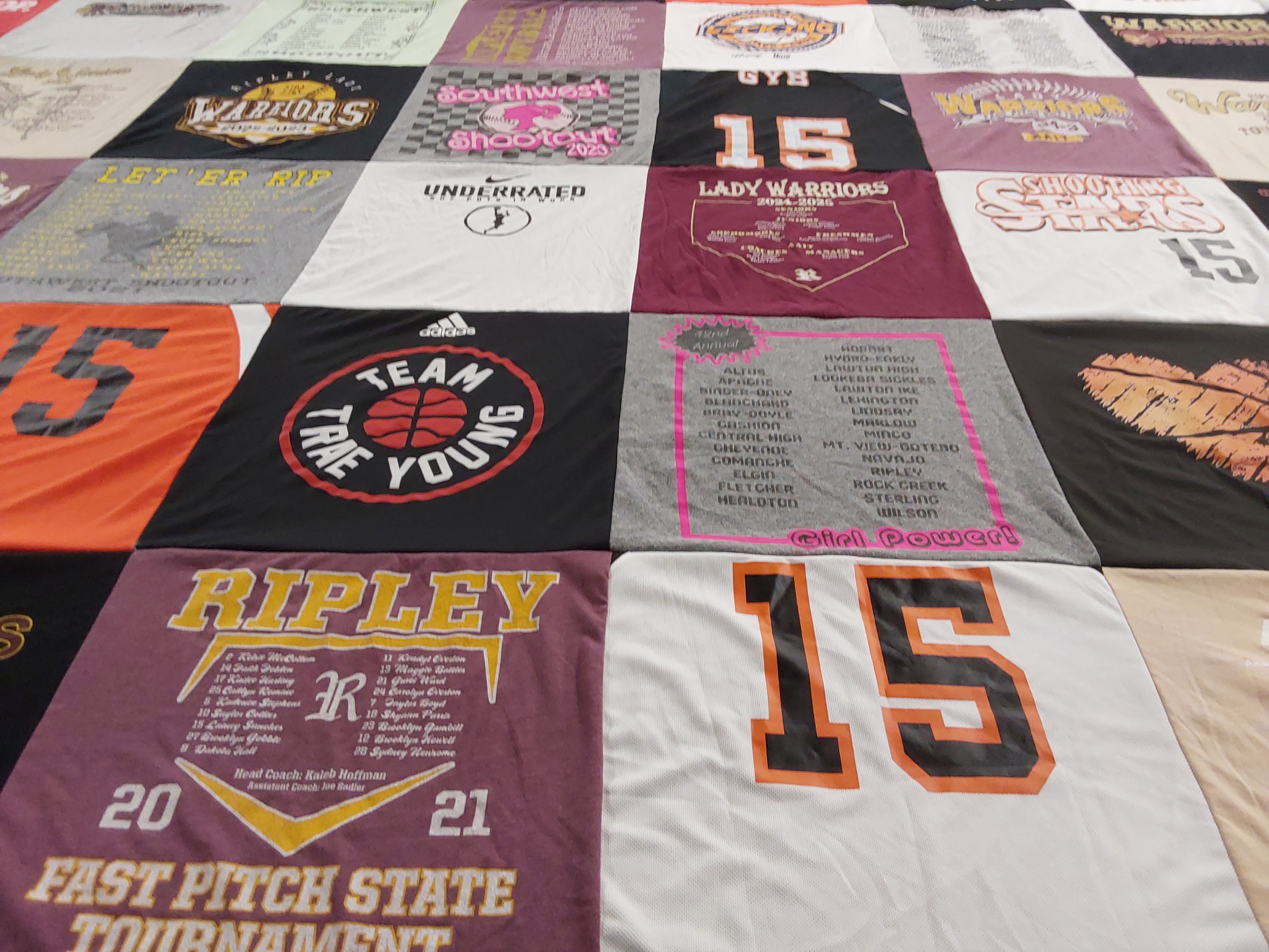 T-shirt quilt featuring lady warriors by Rae from OK