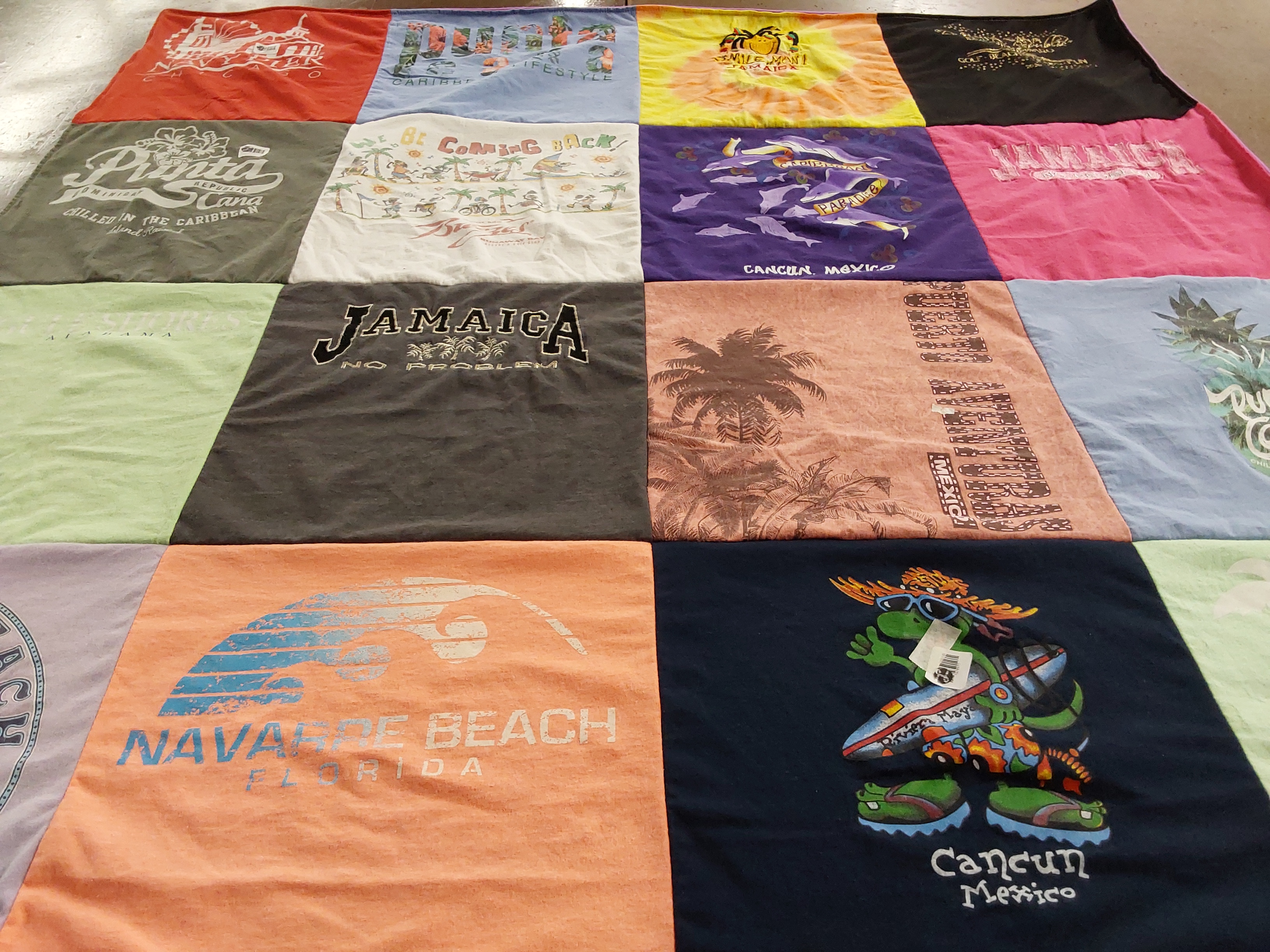 T-shirt quilt with travel, beach themes by Jessica from MO