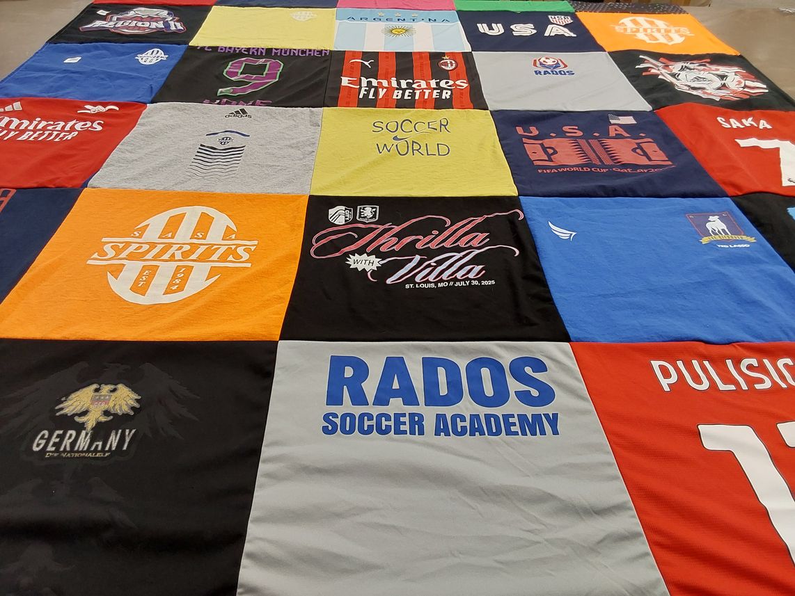 T-shirt quilt with soccer, sports themes by Colleen from IL