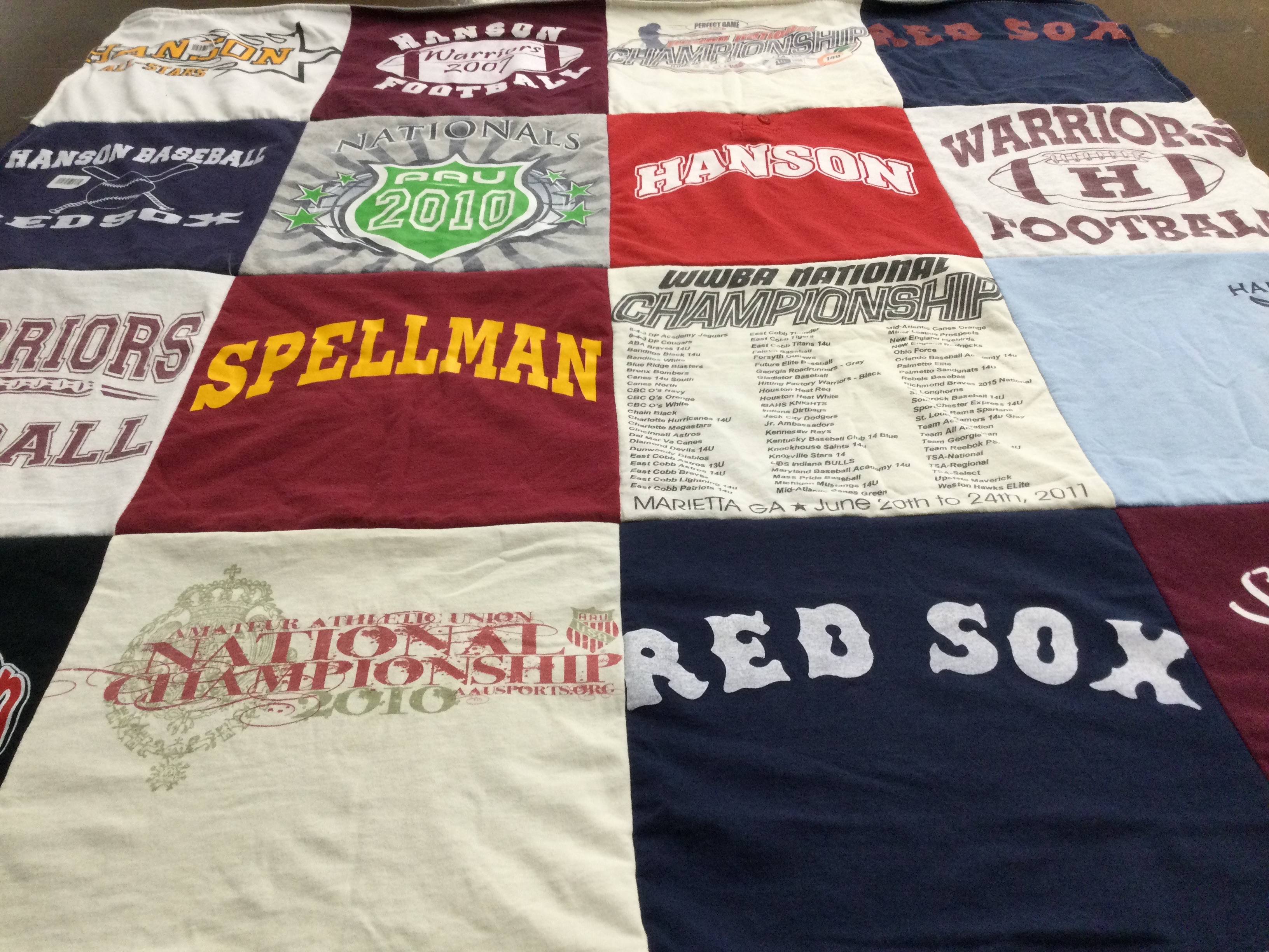 T-shirt quilt featuring hanson warriors football, hanson baseball by Kara from MA