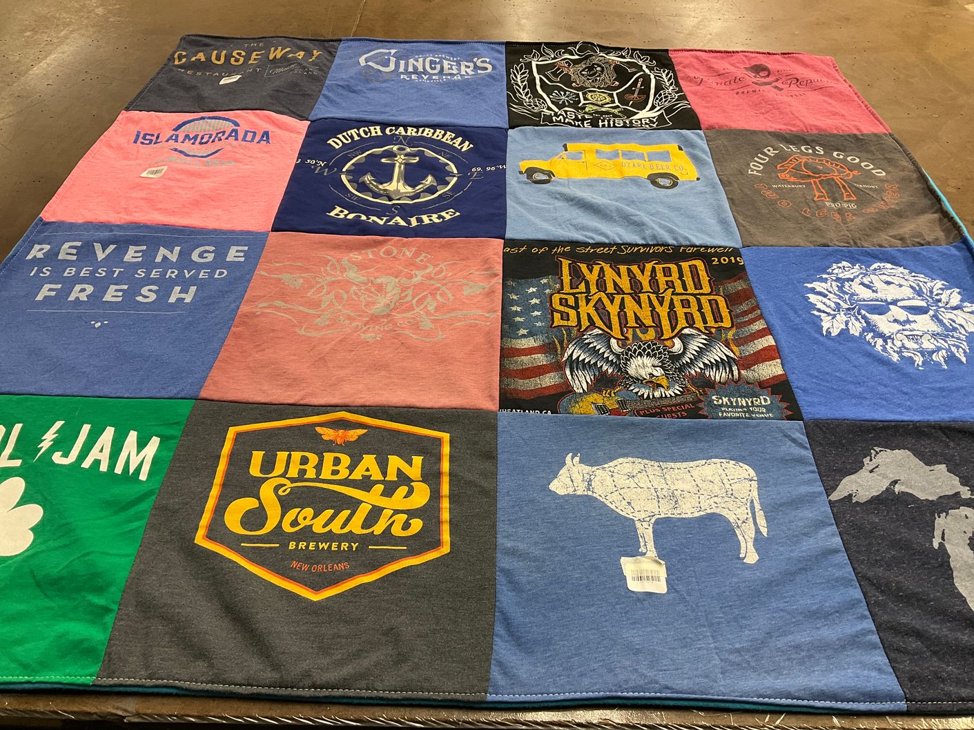 T-shirt quilt with breweries, music themes by Bruce from ME