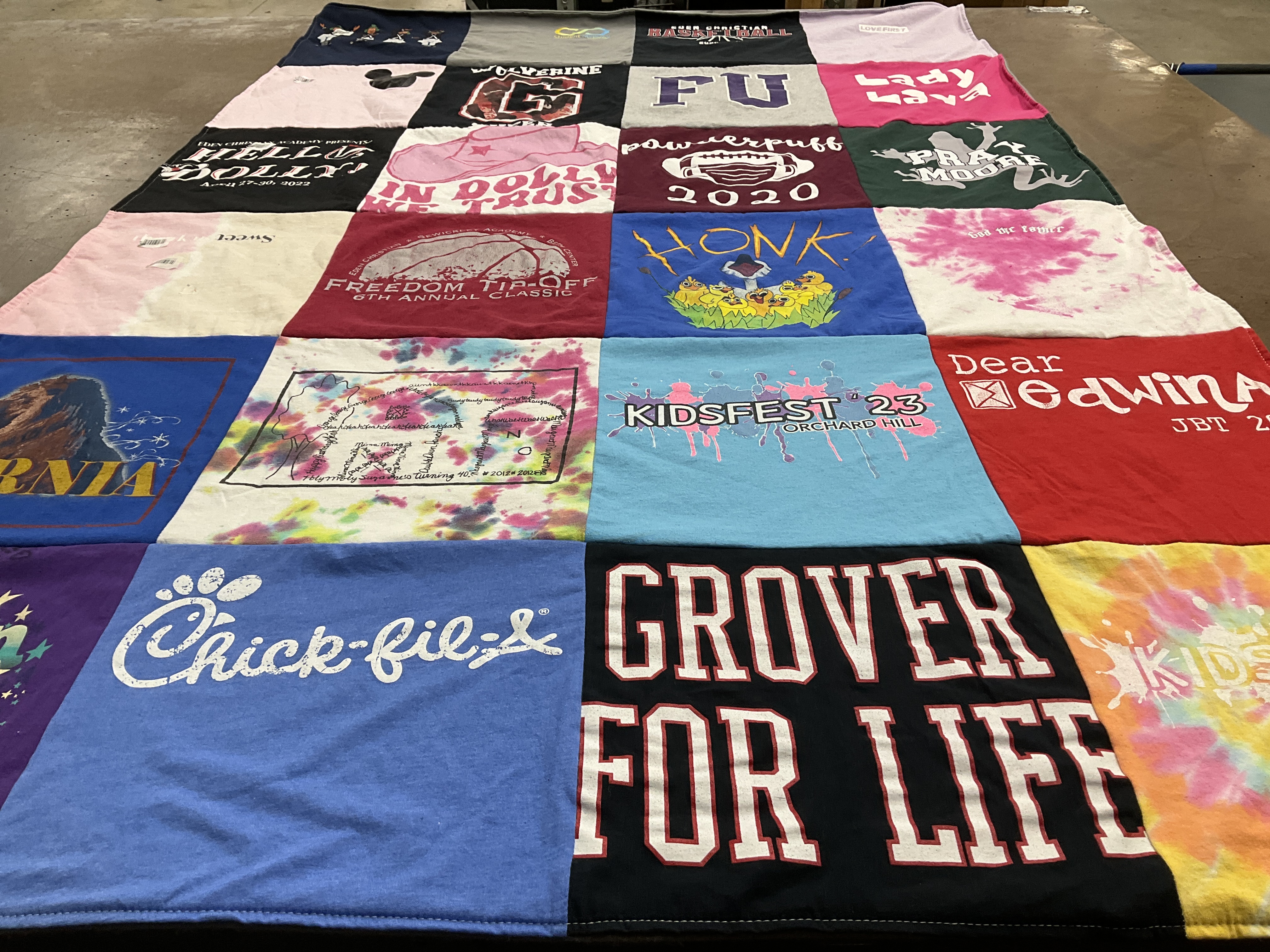 T-shirt quilt with events, food themes by Kristin from PA