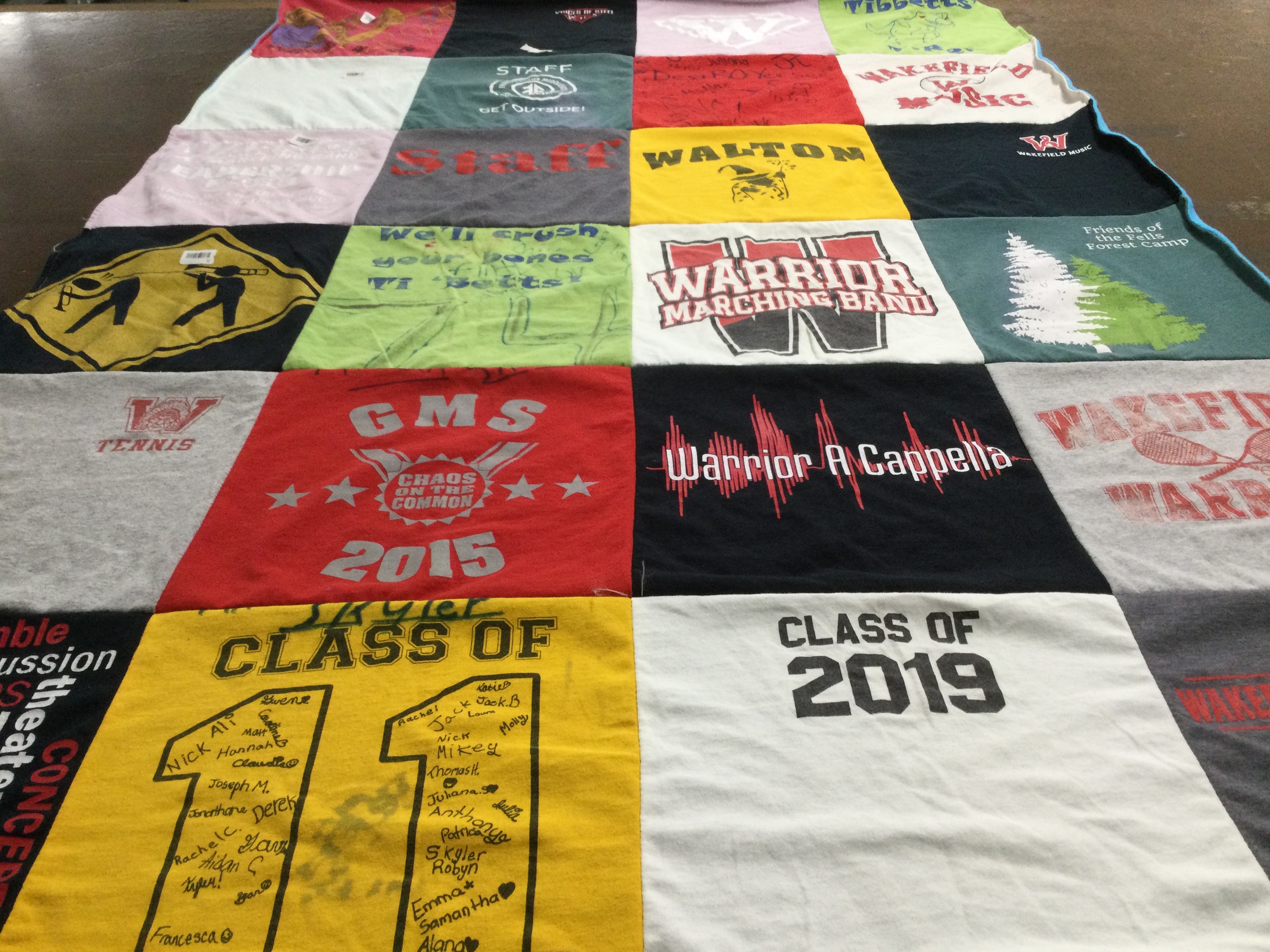 T-shirt quilt featuring warrior marching band, tennis team by Maureen from MA