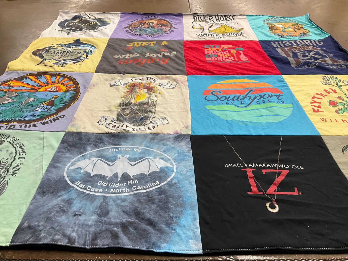T-shirt quilt with singing, drinking themes by Dawn from NC