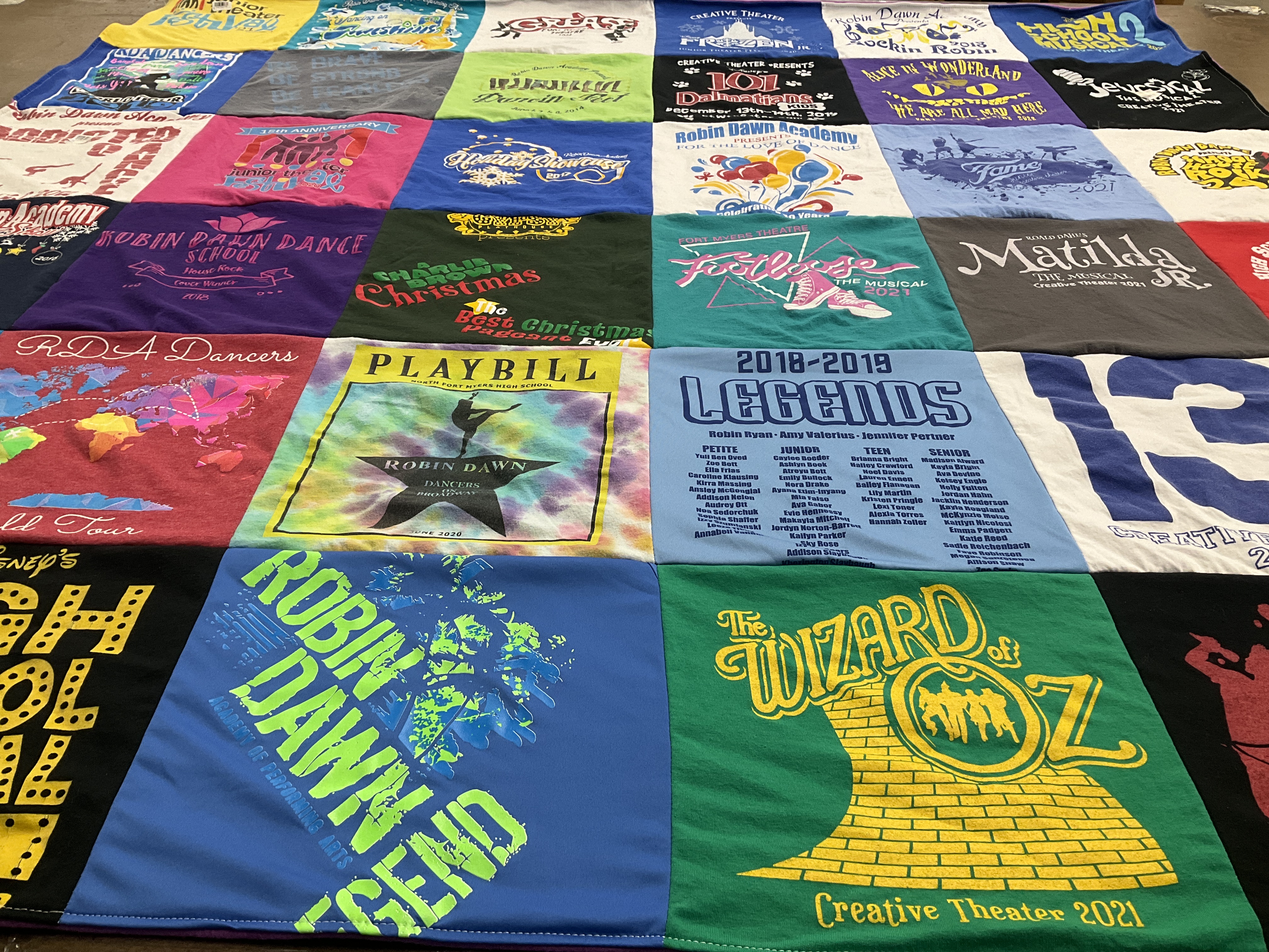 T-shirt quilt with dance, theater themes by nora from FL