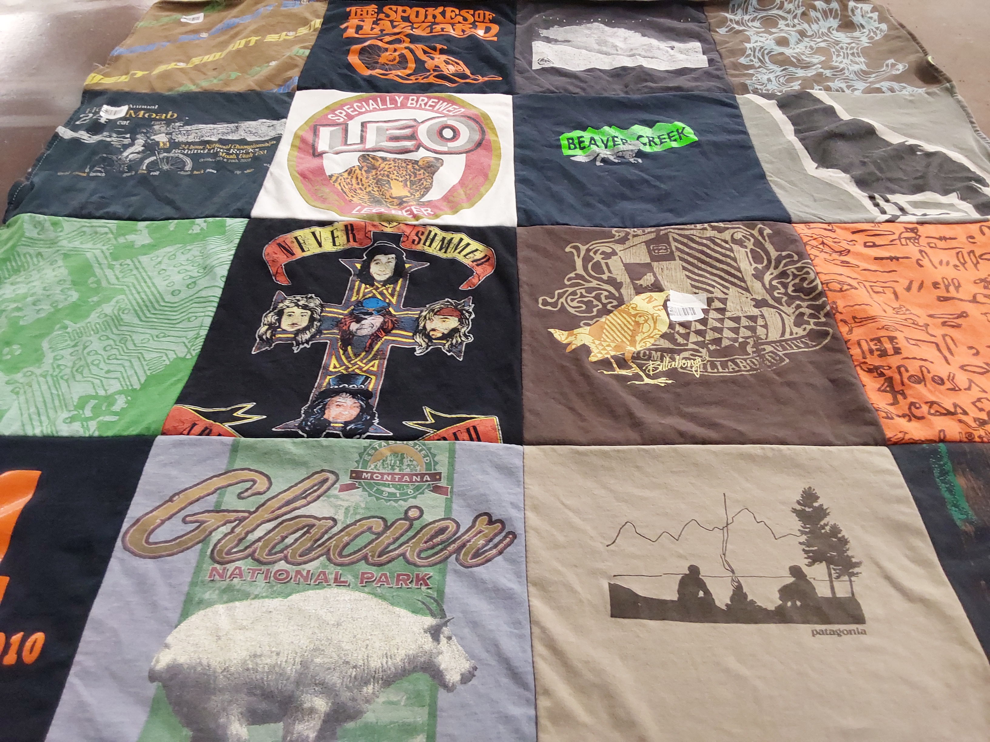 T-shirt quilt with outdoor activities, bicycling themes by Laurie from MD