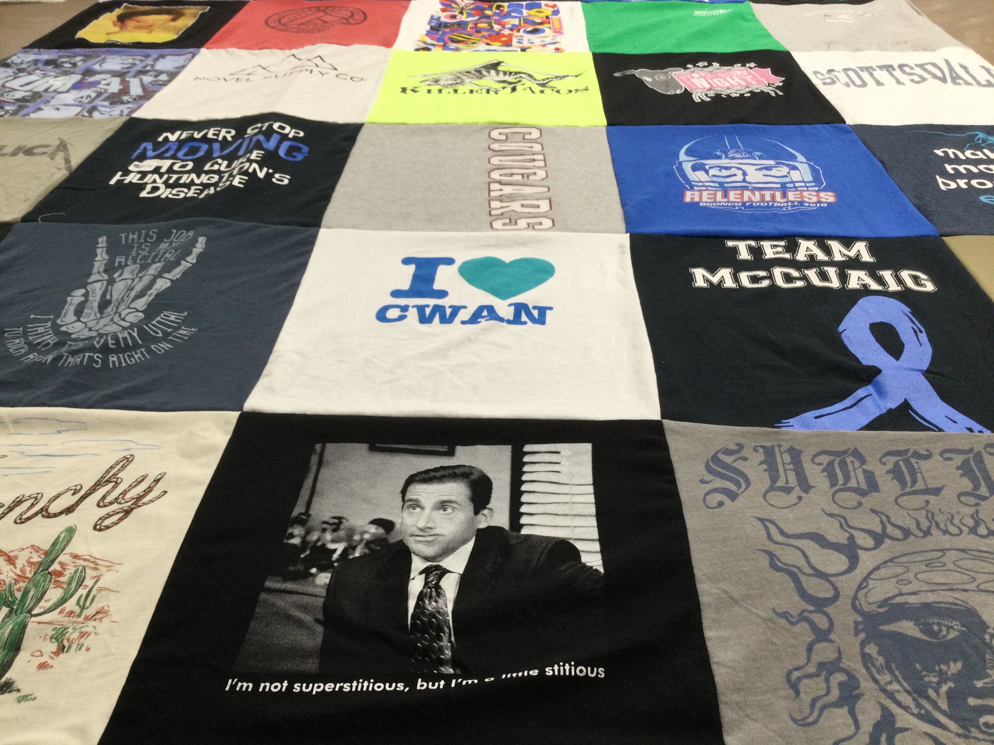 T-shirt quilt with huntington's disease, support themes by Julie from ID