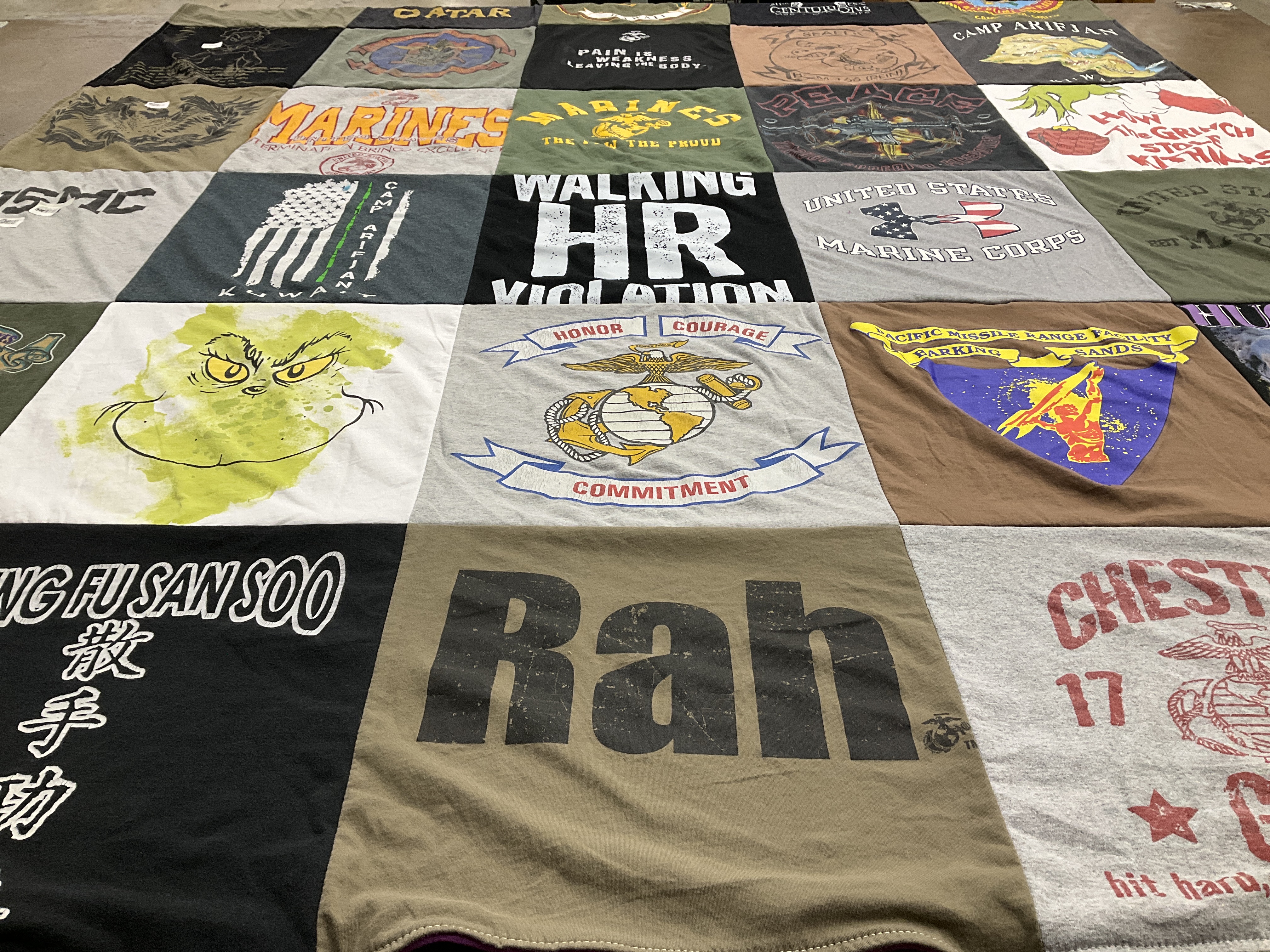 T-shirt quilt with military, marines themes by Daniel from CA