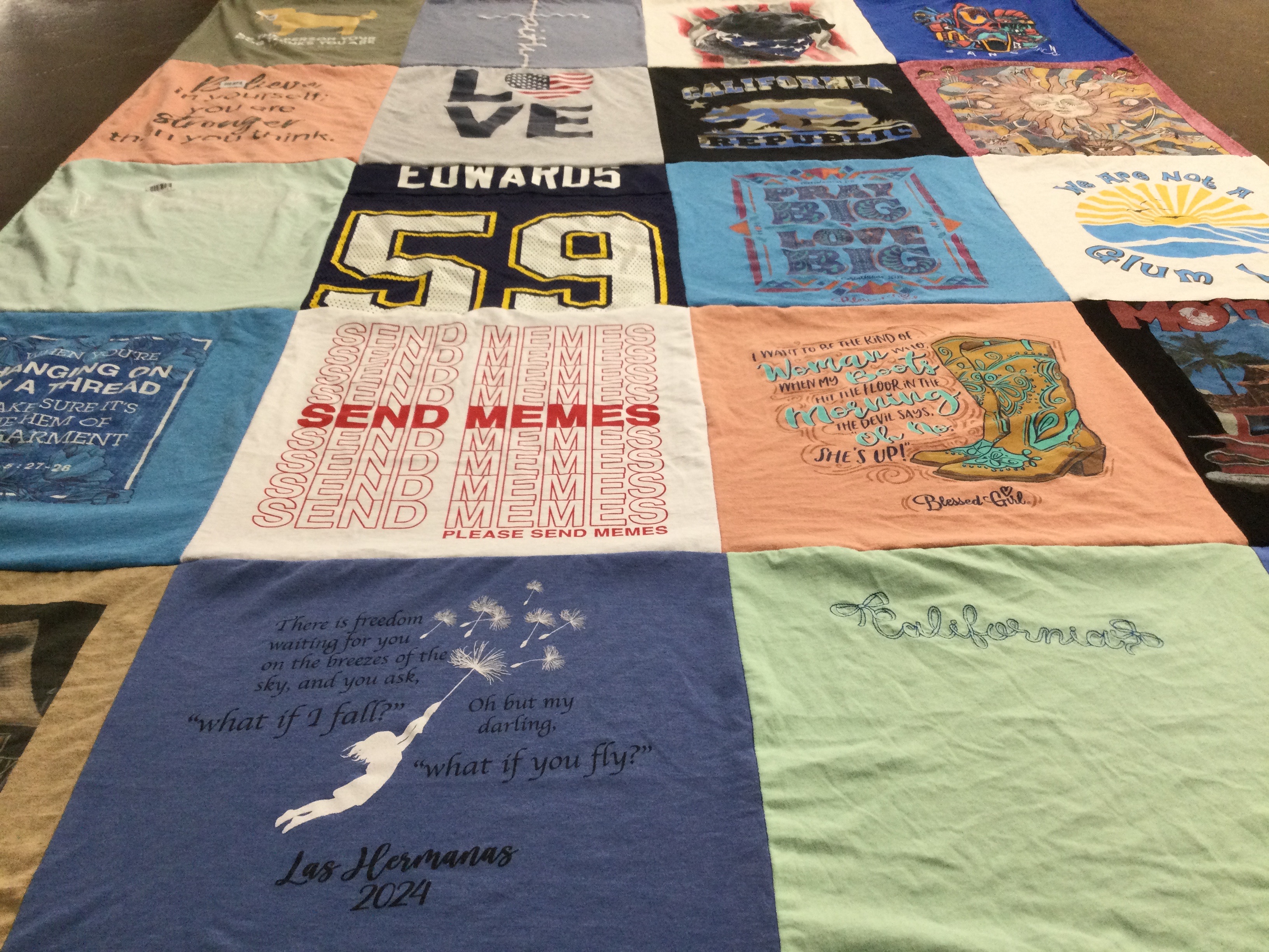 T-shirt quilt with humor, freedom themes by Lucinda from CA