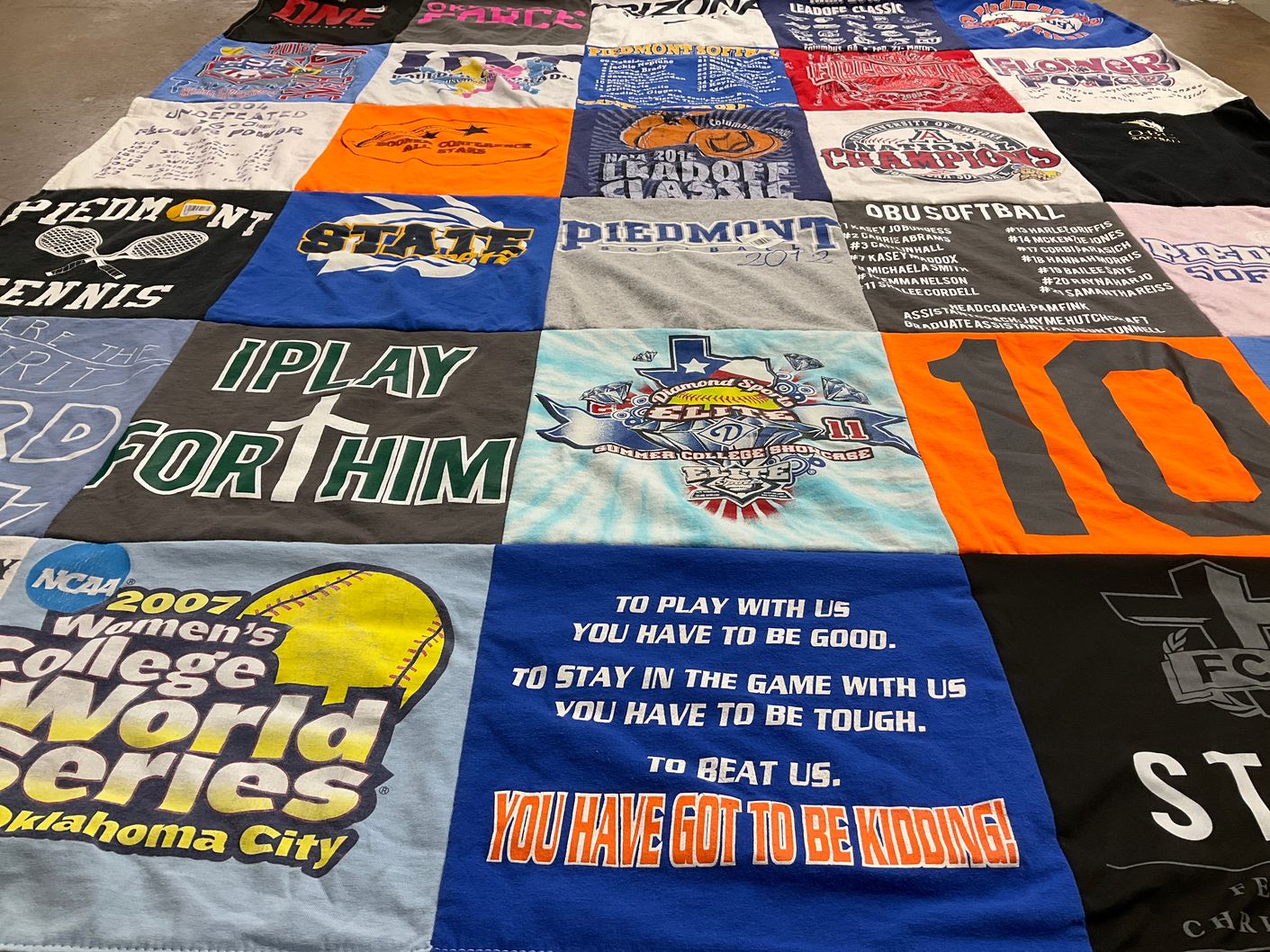 T-shirt quilt featuring piedmont softball by Melissa from OK