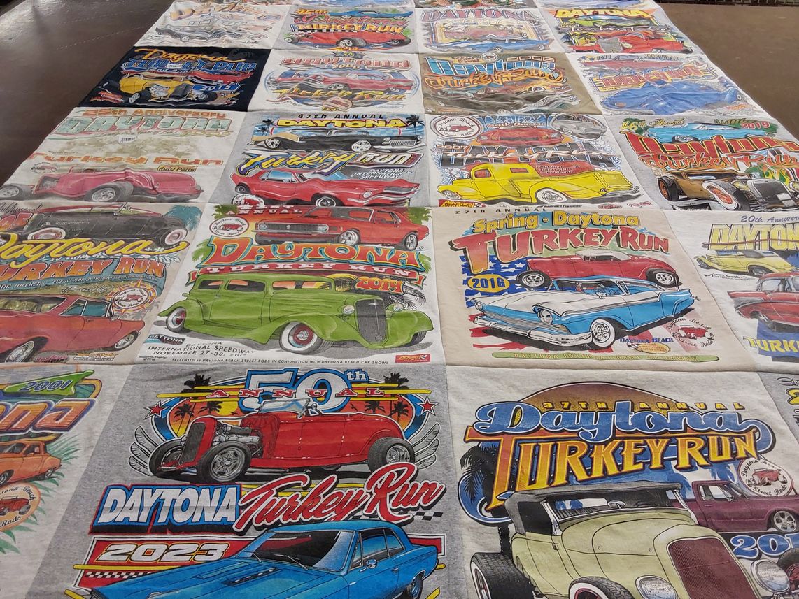T-shirt quilt with classic cars, car shows themes by Pamela from FL