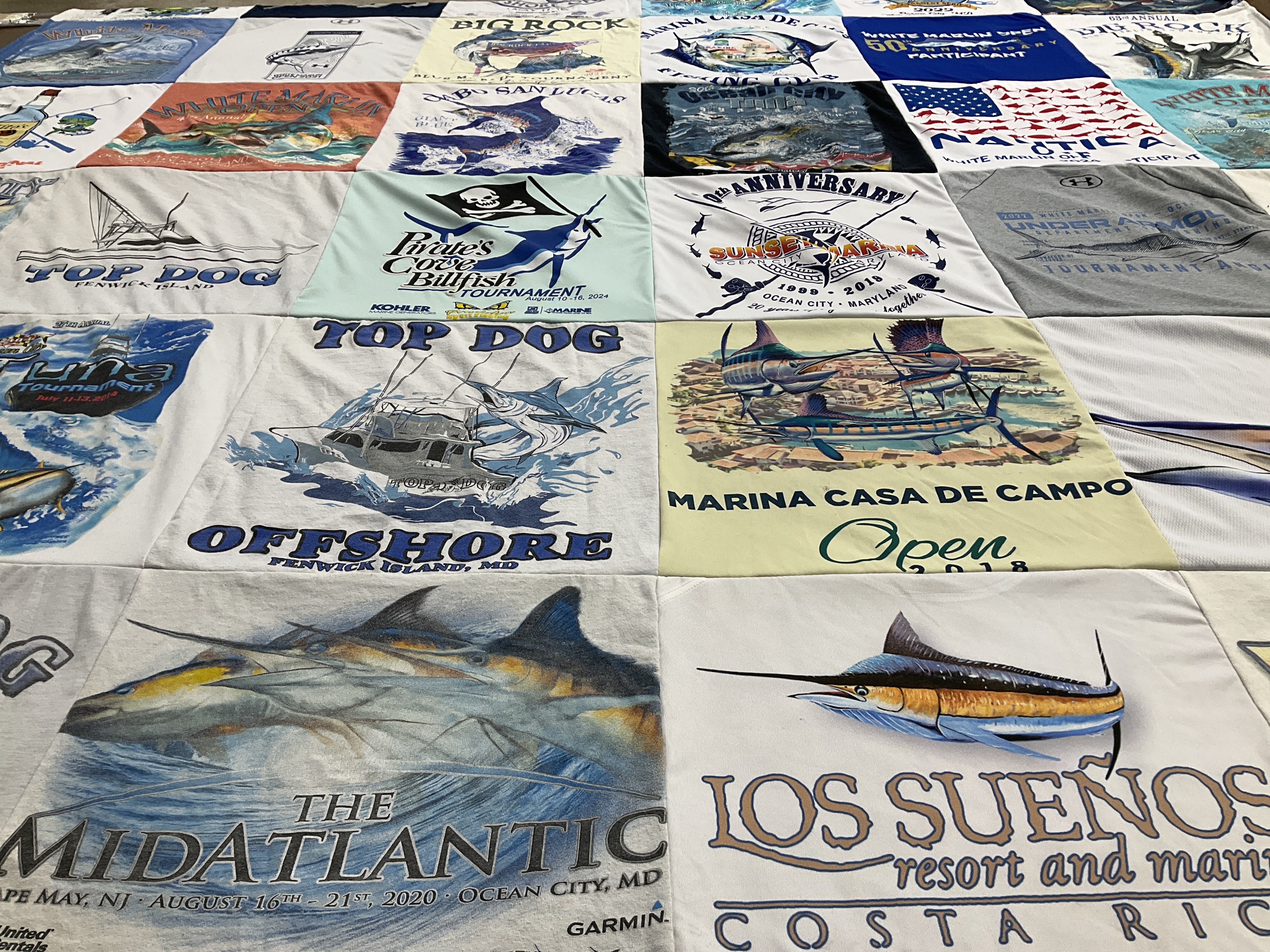 T-shirt quilt with fishing, boating themes by Jennifer from MD