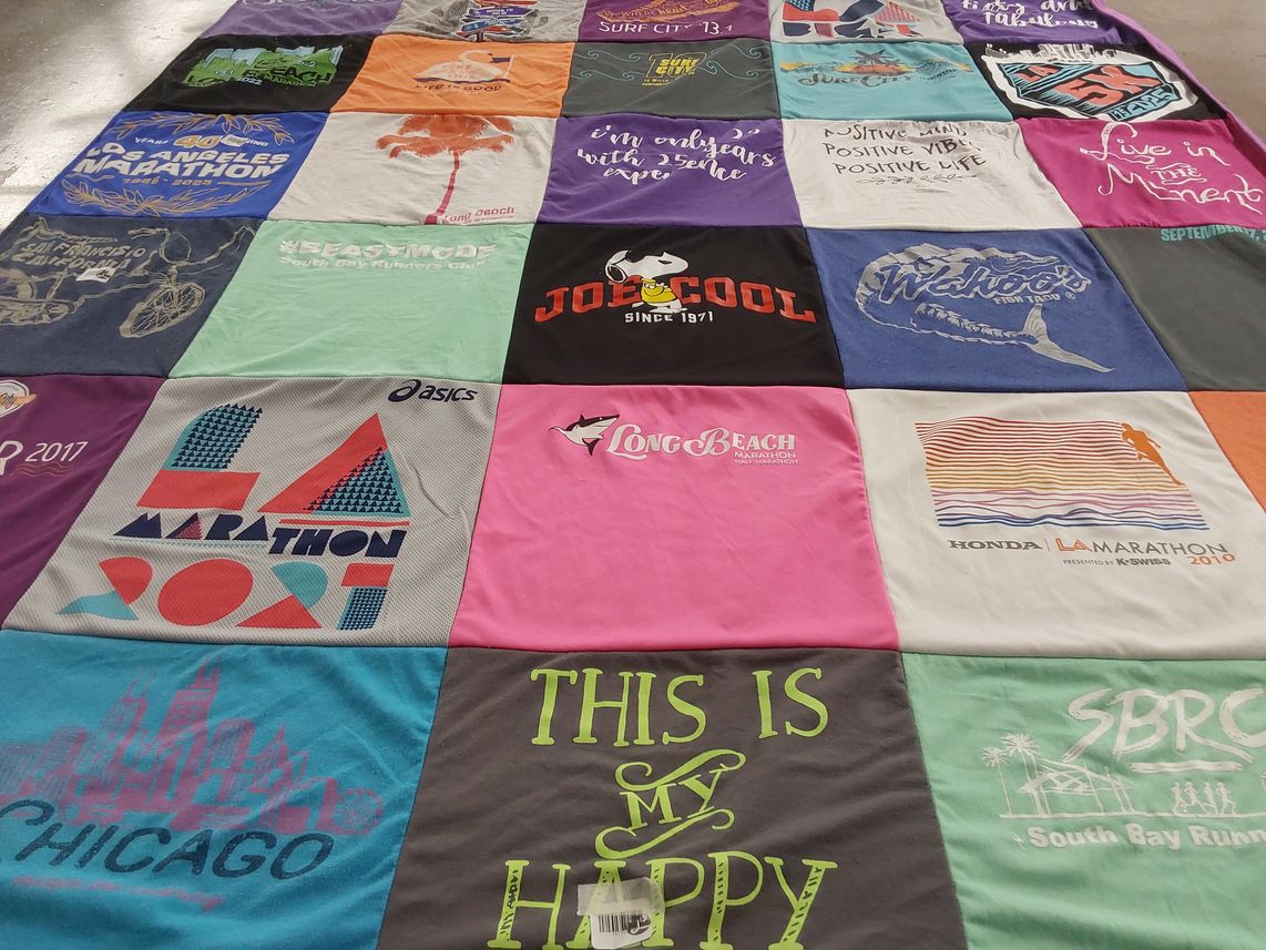 T-shirt quilt with marathons, running themes by Cynthia from CA