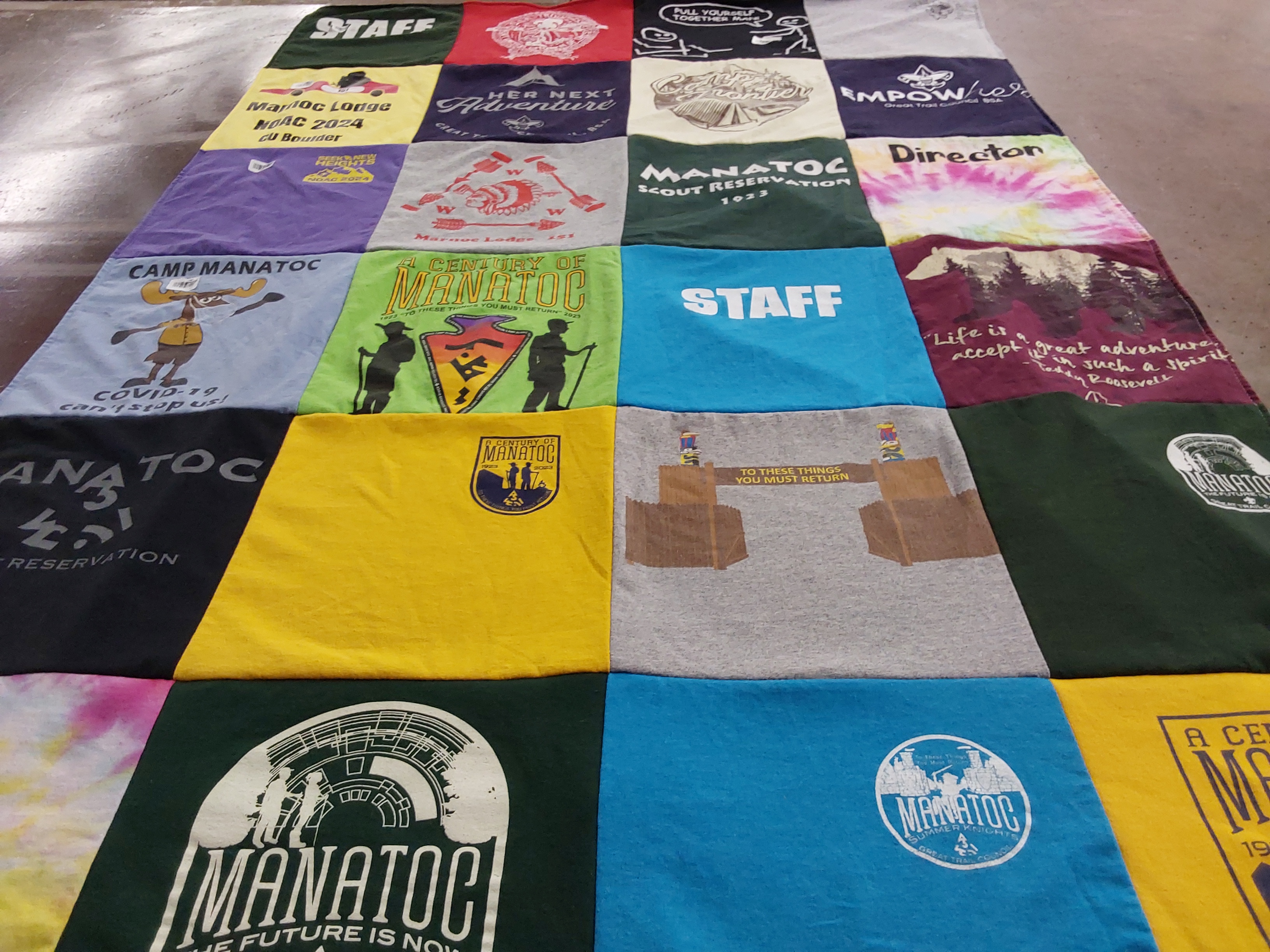 T-shirt quilt with scouting, camping themes by Jamie from OH