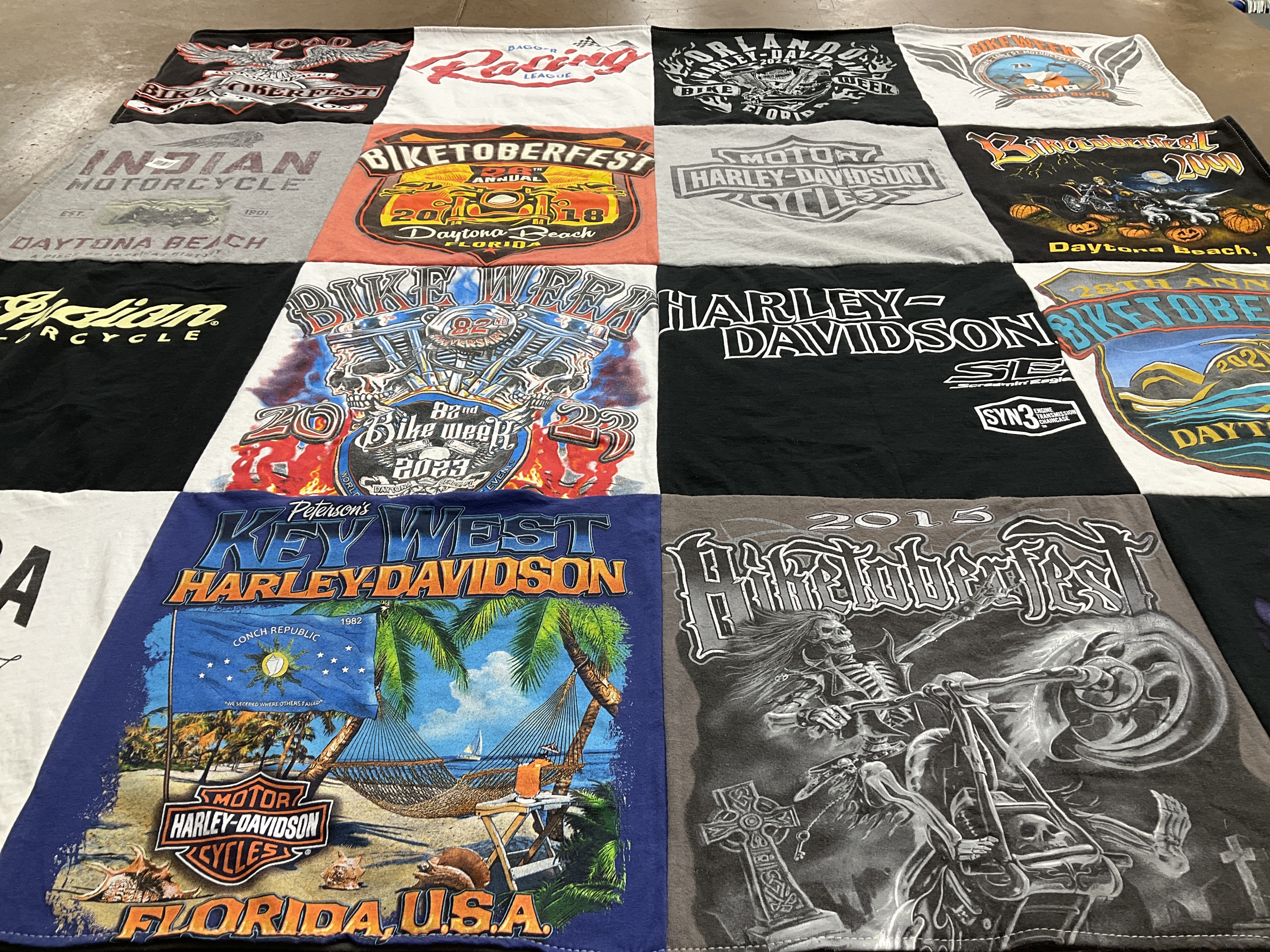 T-shirt quilt with motorcycles, racing themes by Vincent from FL