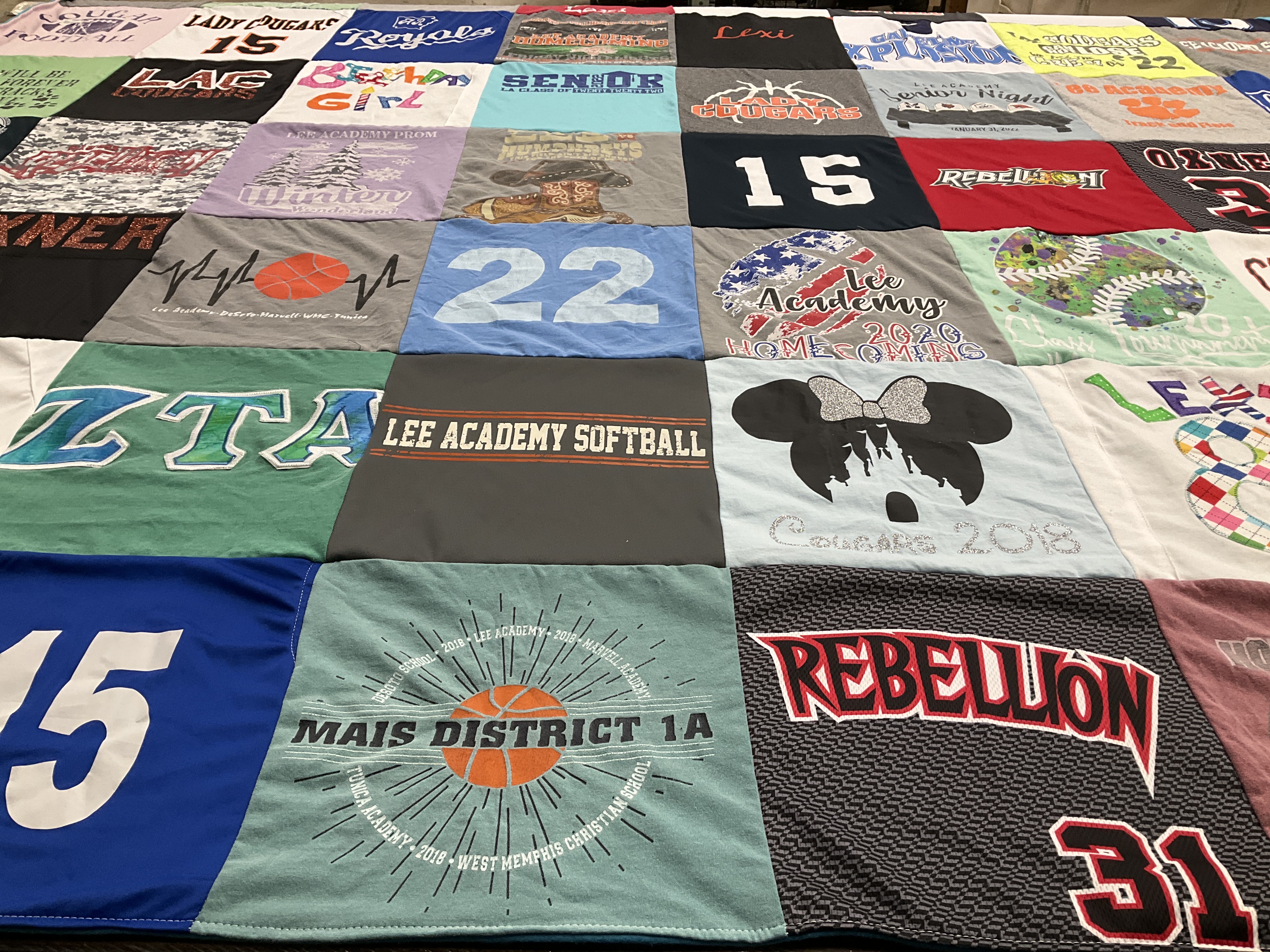 T-shirt quilt featuring lee academy cougars by Tricia from AR
