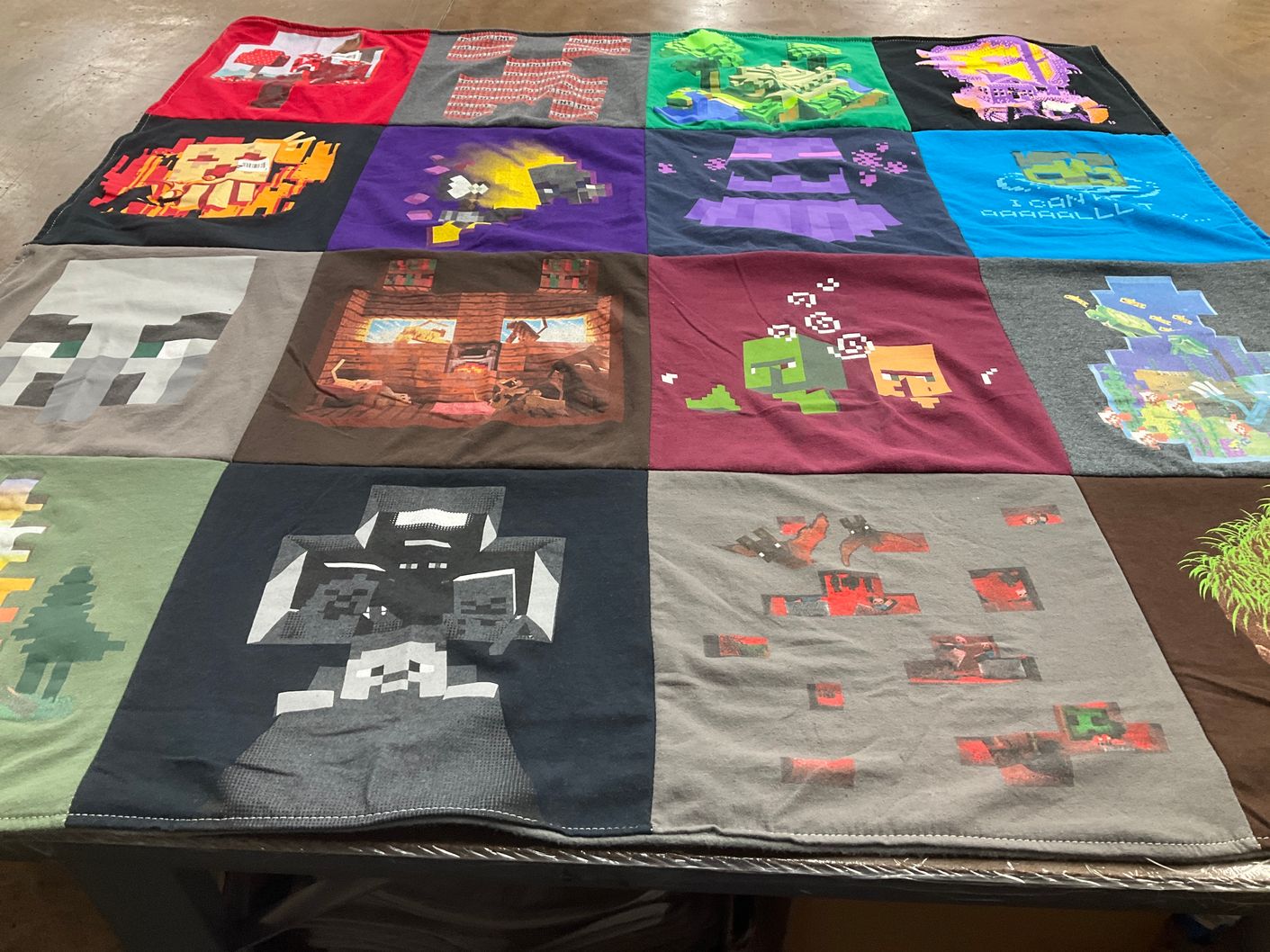 T-shirt quilt with gaming, pixel art themes by Shannon from OH