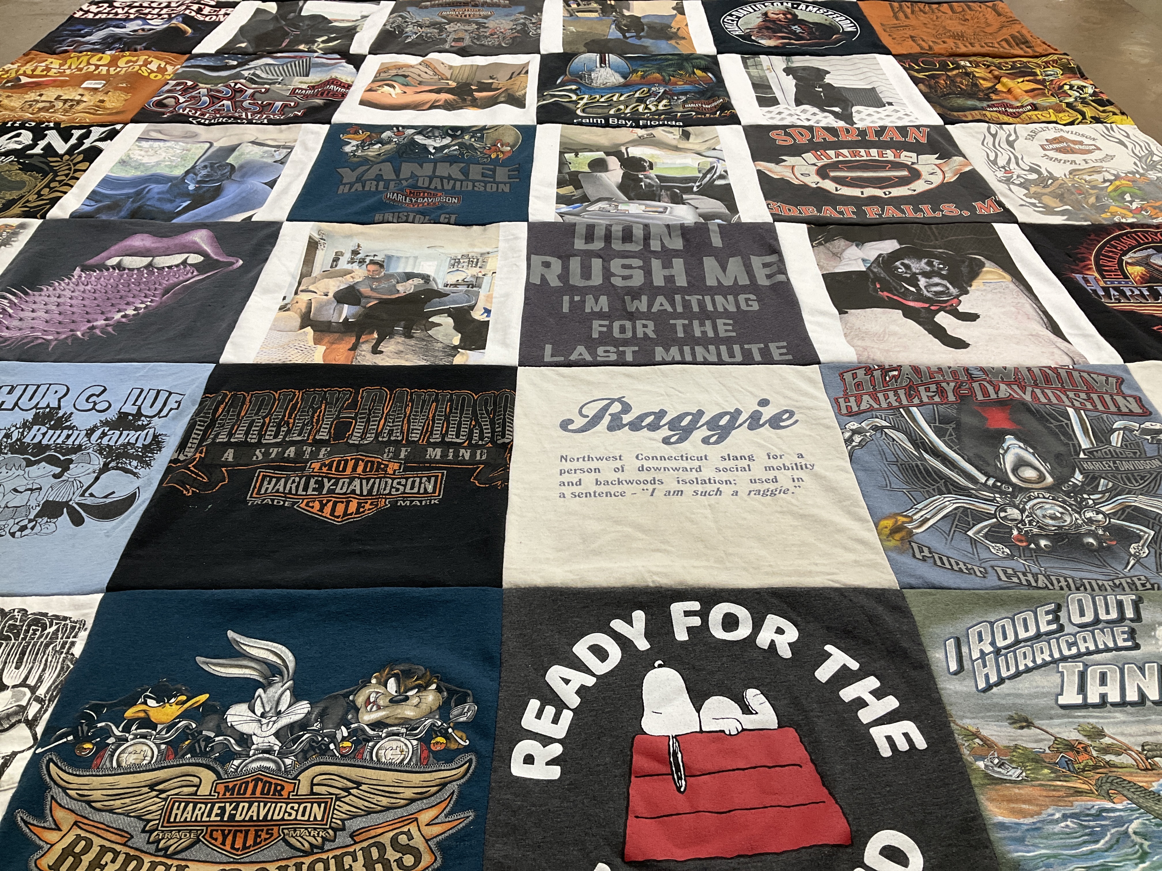 T-shirt quilt with motorcycles, harley davidson themes by Francine from FL